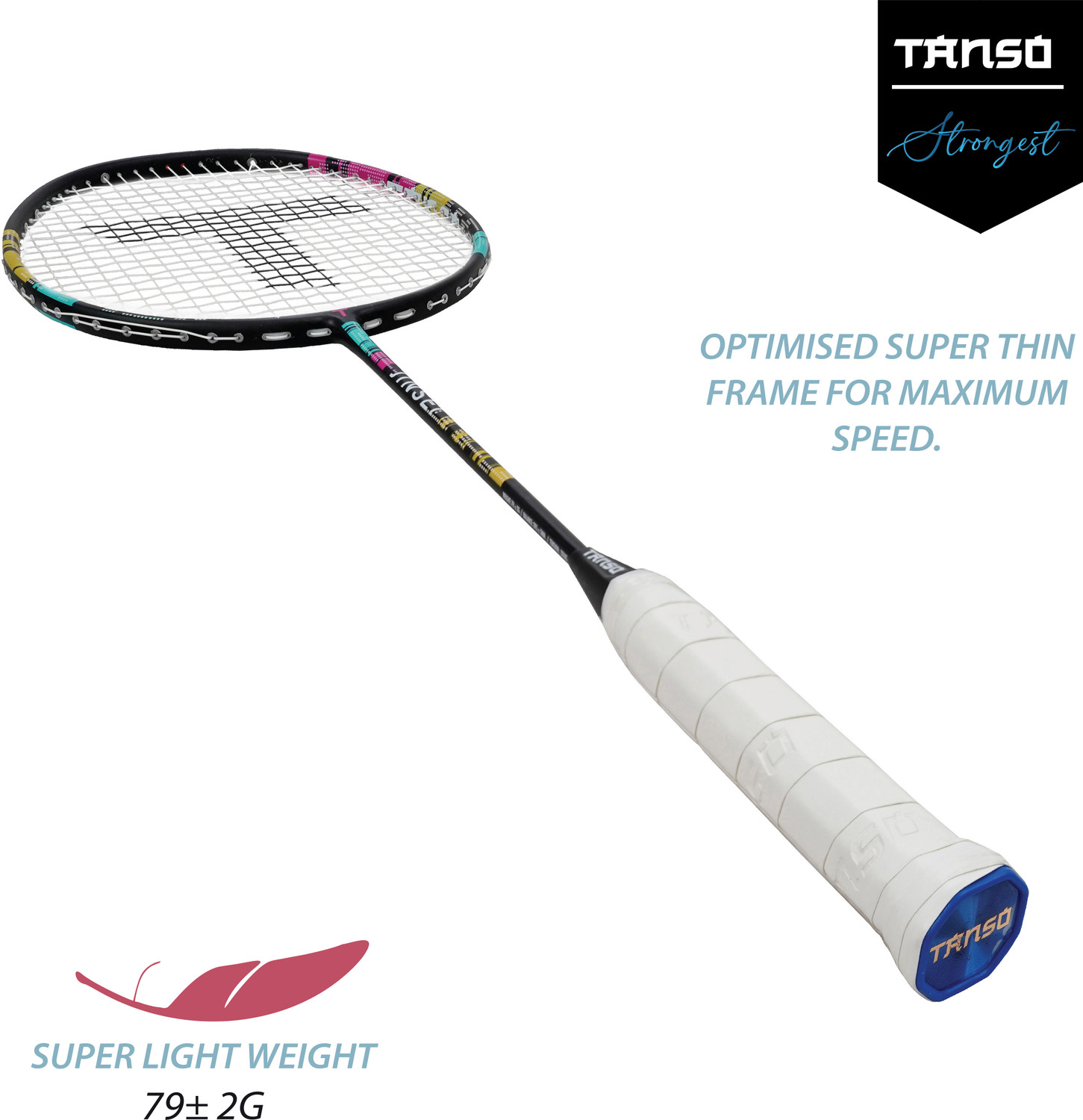 Image of Tanso Jinsei Full Graphite Ultra Light Weight Carbon Fibre Strung Badminton Racket Black Strung Badminton Racquet