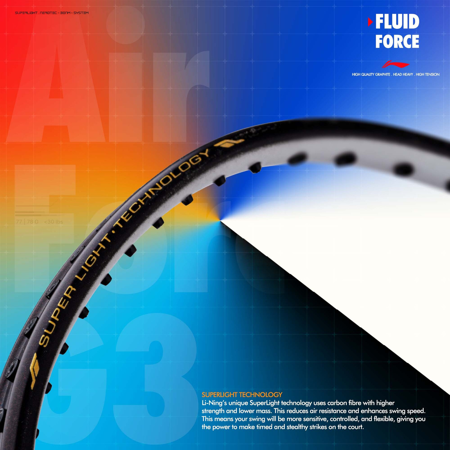 Image of LI-NING Air - Force 78 G3 Black, White, Orange Unstrung Badminton Racquet