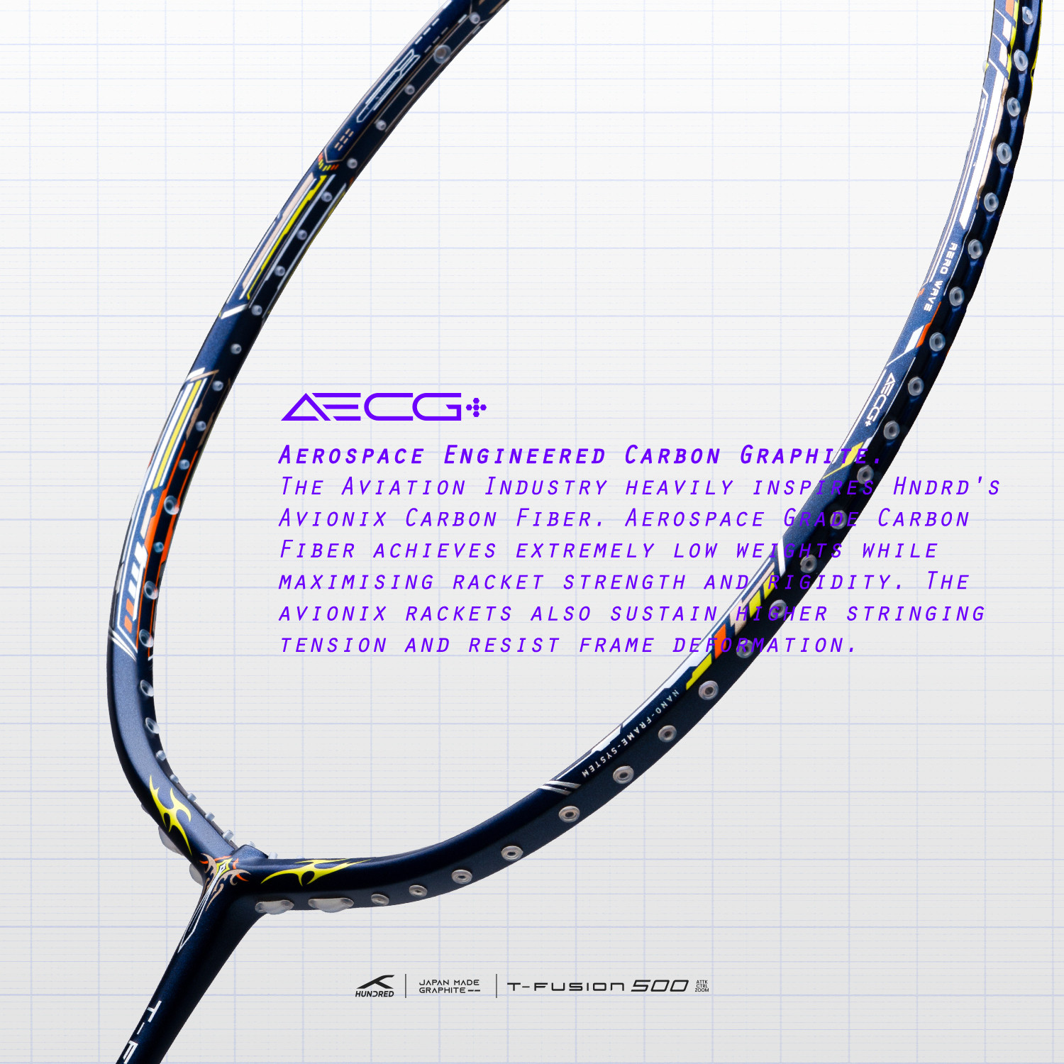 Image of Hundred T-Fusion 500 Attk Blue Unstrung Badminton Racquet