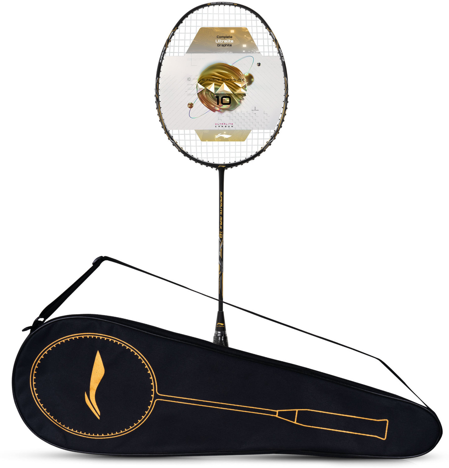 Image of LI-NING G-Force Superlite Max 10 Black, Gold Strung Badminton Racquet