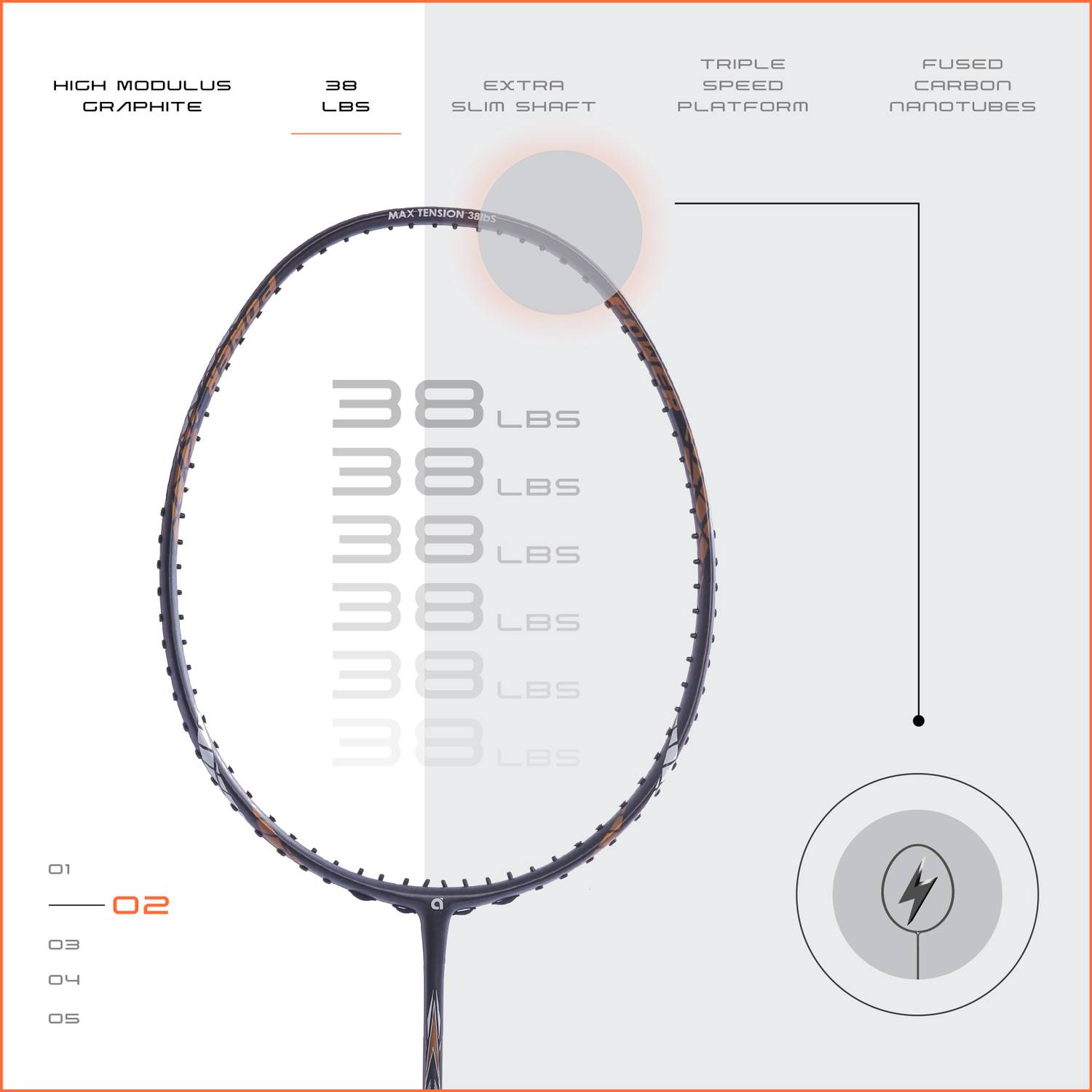Apacs Finapi 232 Grey Unstrung Badminton Racquet - Image 4
