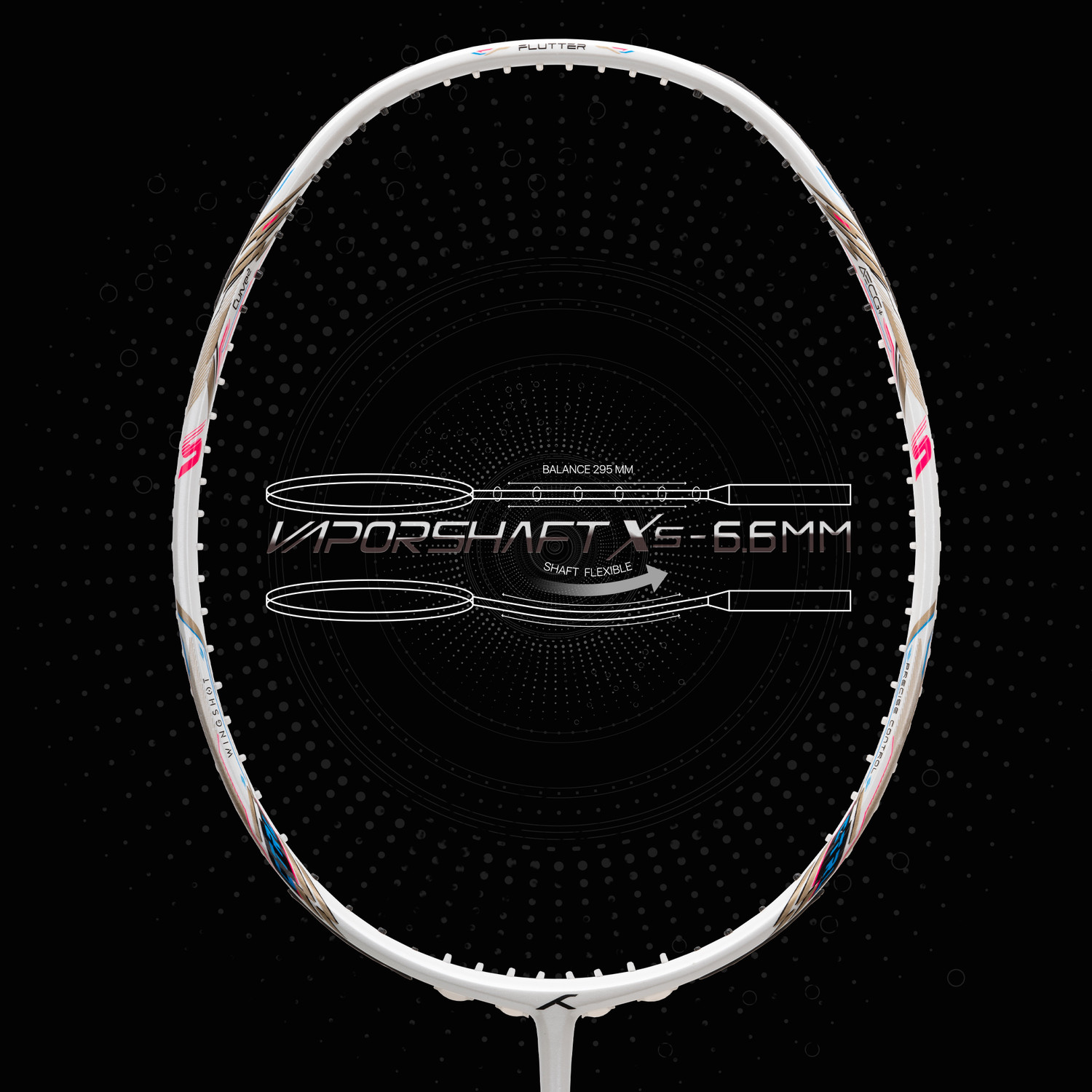 Image of Hundred Flutter S Ctrl Superior Control Slim Shaft White, Black Strung Badminton Racquet