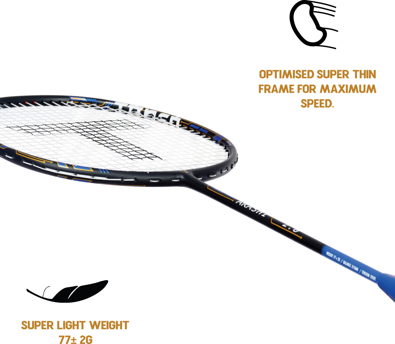 Image of Tanso Arashi 2.0 Full Graphite Ultra Light Weight Carbon Fibre Blue Strung Badminton Racquet