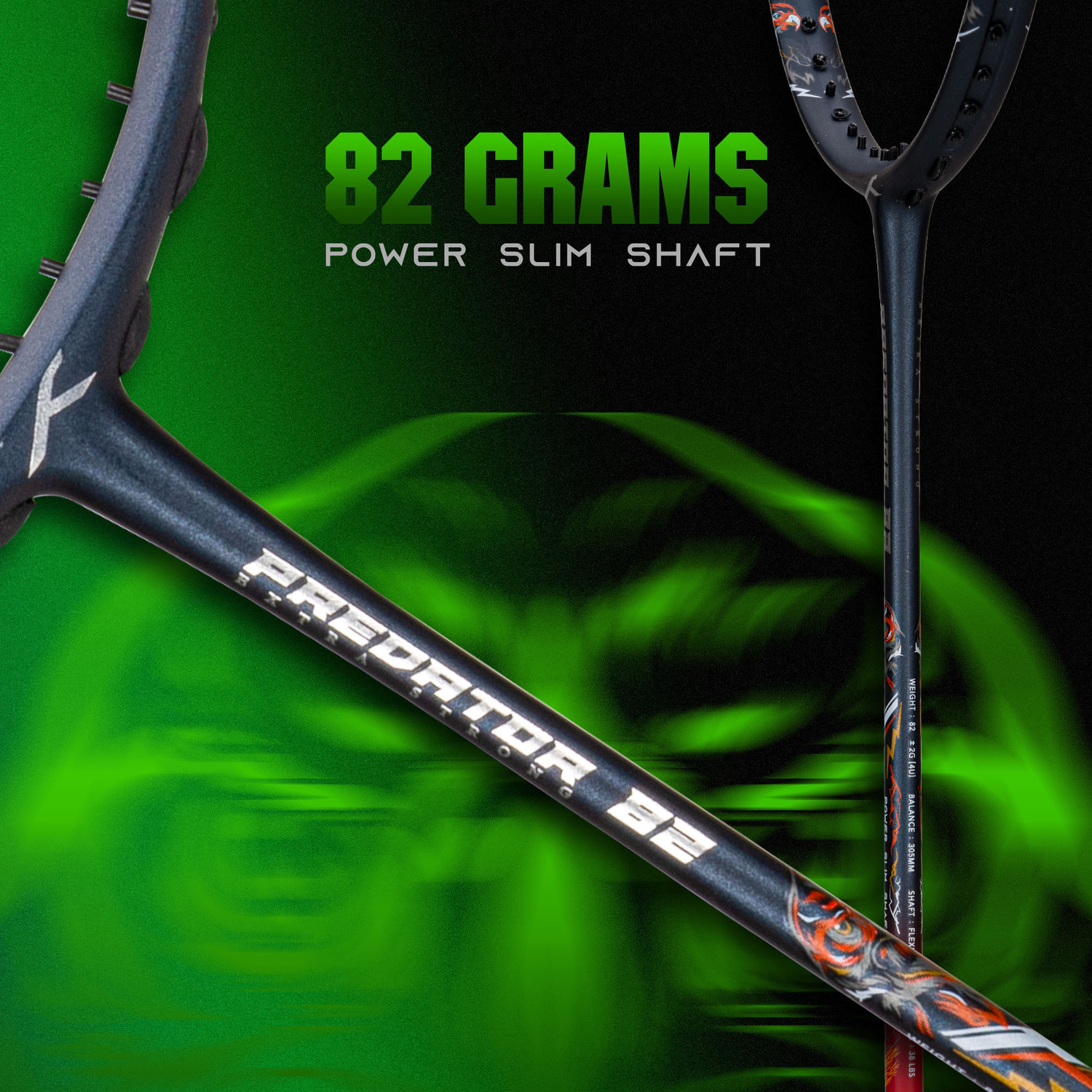 Image of Hundred Predator 82 Extra Strong (≤38lbs) Black Strung Badminton Racquet