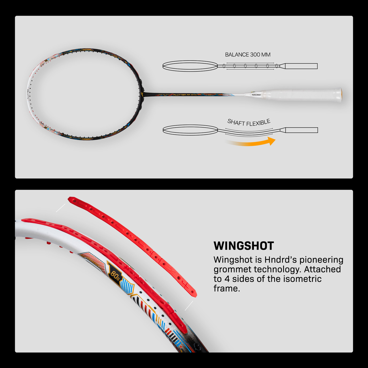 Image of Hundred FLUTTER FF ATTK Black, White Strung Badminton Racquet