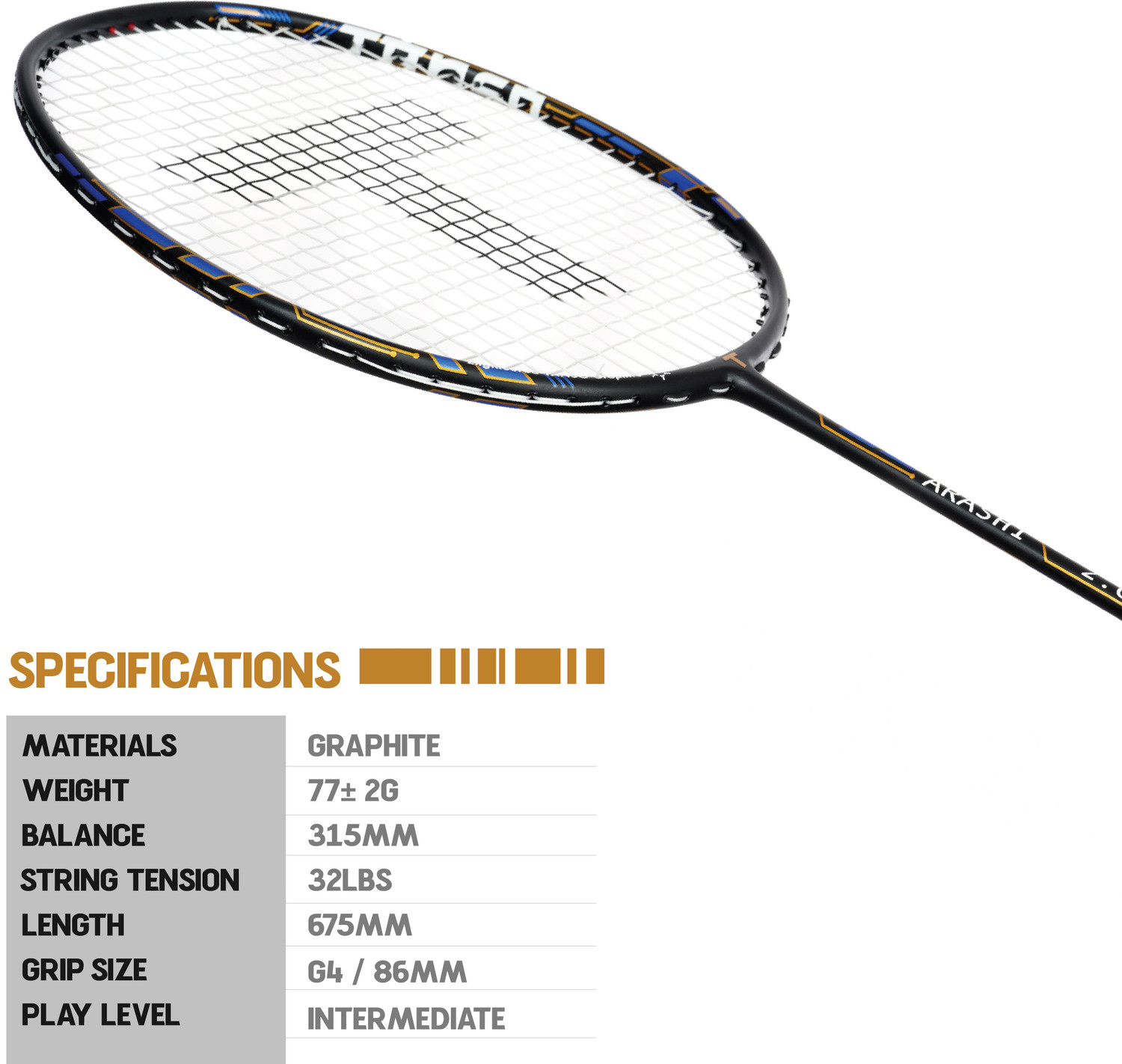 Image of Tanso Arashi 2.0 Full Graphite Ultra Light Weight Carbon Fibre Blue Strung Badminton Racquet