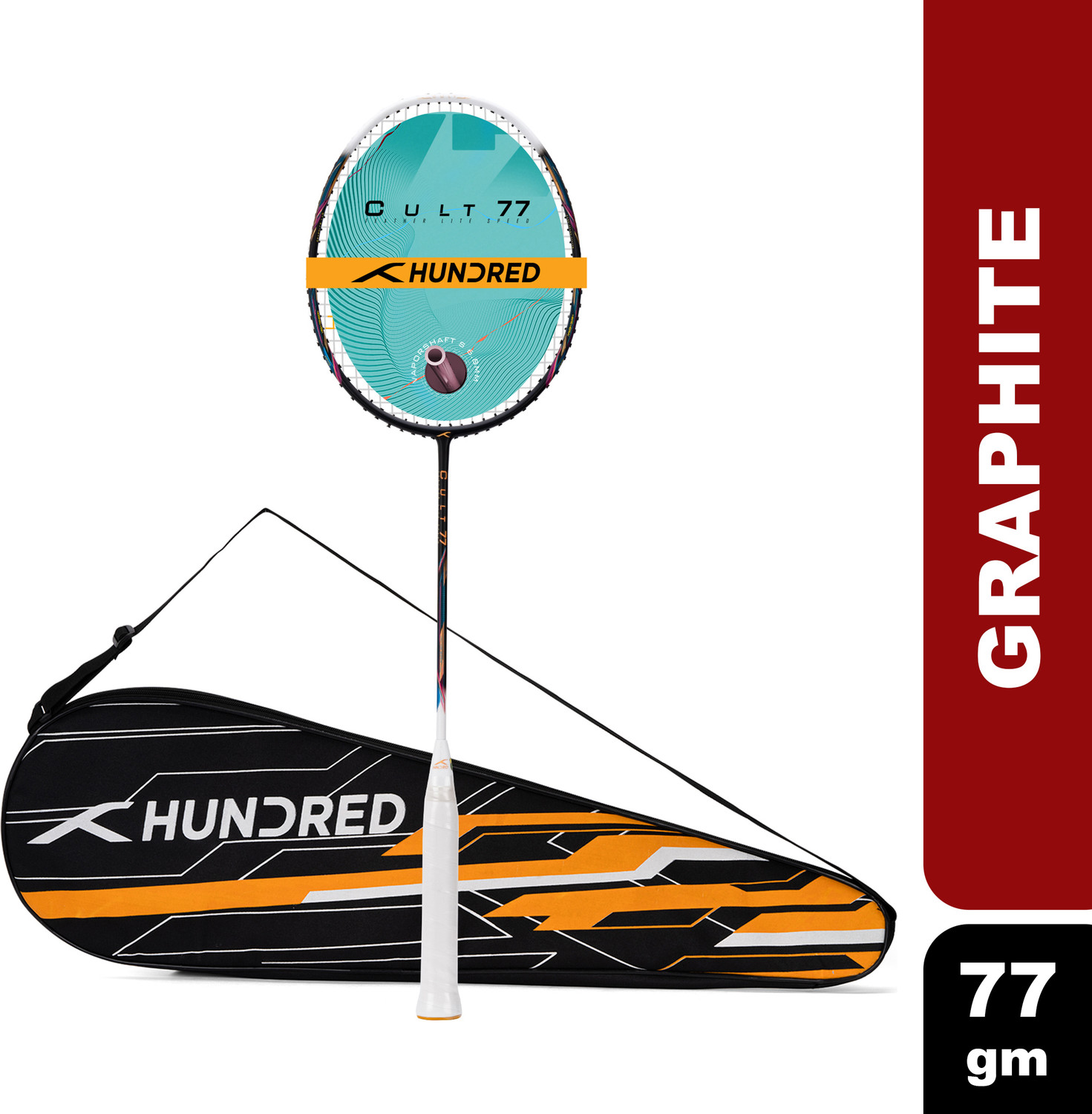 Image of Hundred Cult 77 Featherlite Swings White, Black Strung Badminton Racquet
