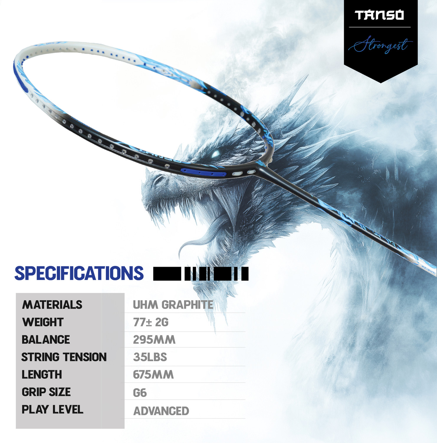 Image of Tanso Black Ice Full Graphite 35 lbs Ultra Light Weight Carbon Fibre Multicolor Strung Badminton Racquet