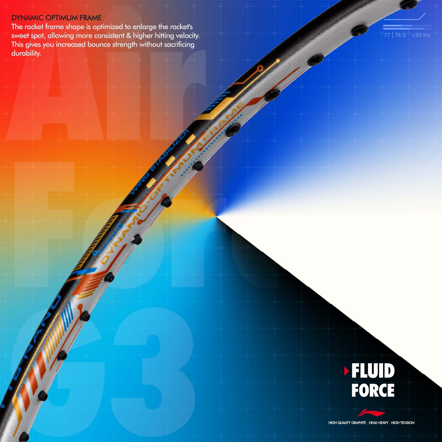 Image of LI-NING Air - Force 78 G3 Black, White, Orange Unstrung Badminton Racquet