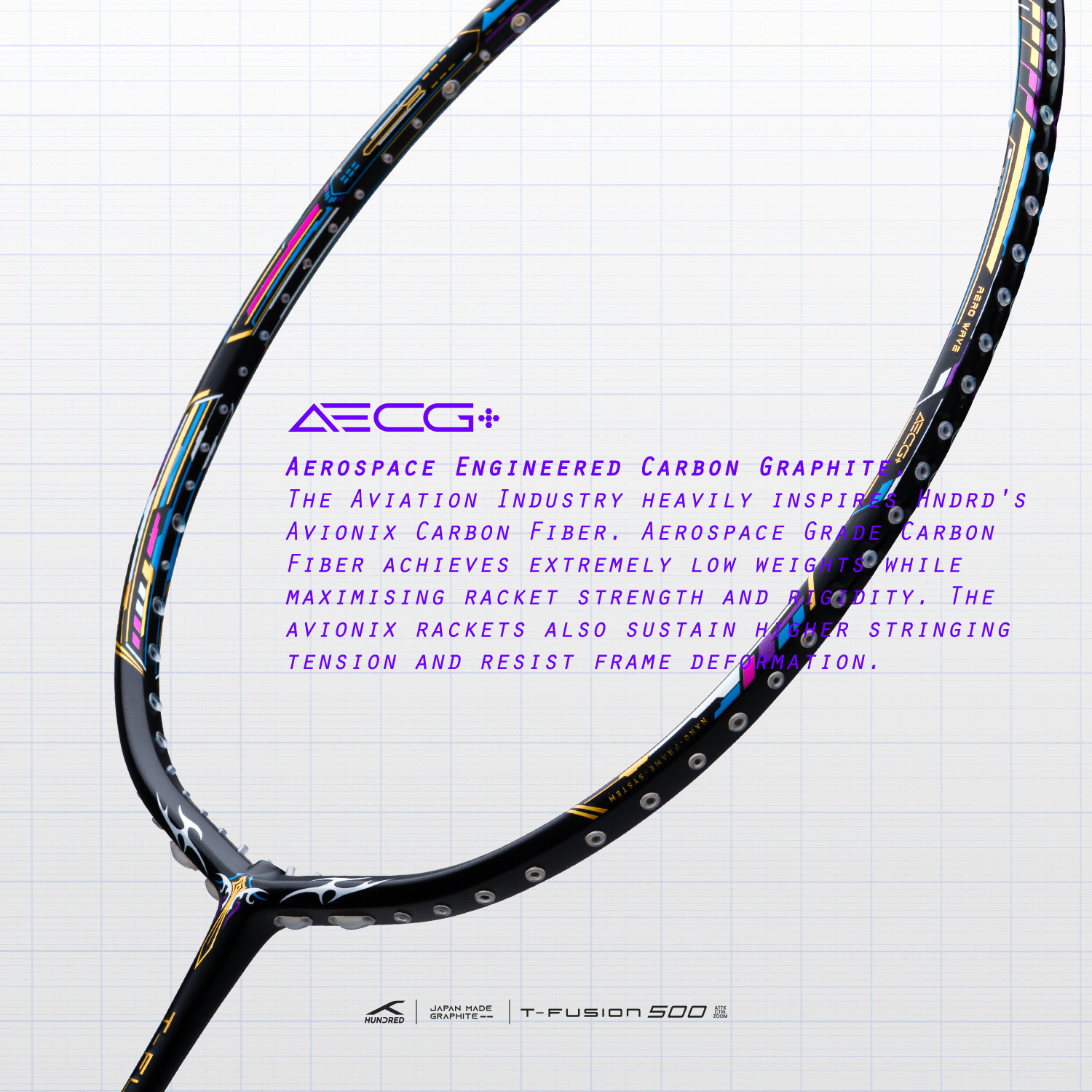 Image of Hundred T-Fusion 500 Attk Black Unstrung Badminton Racquet