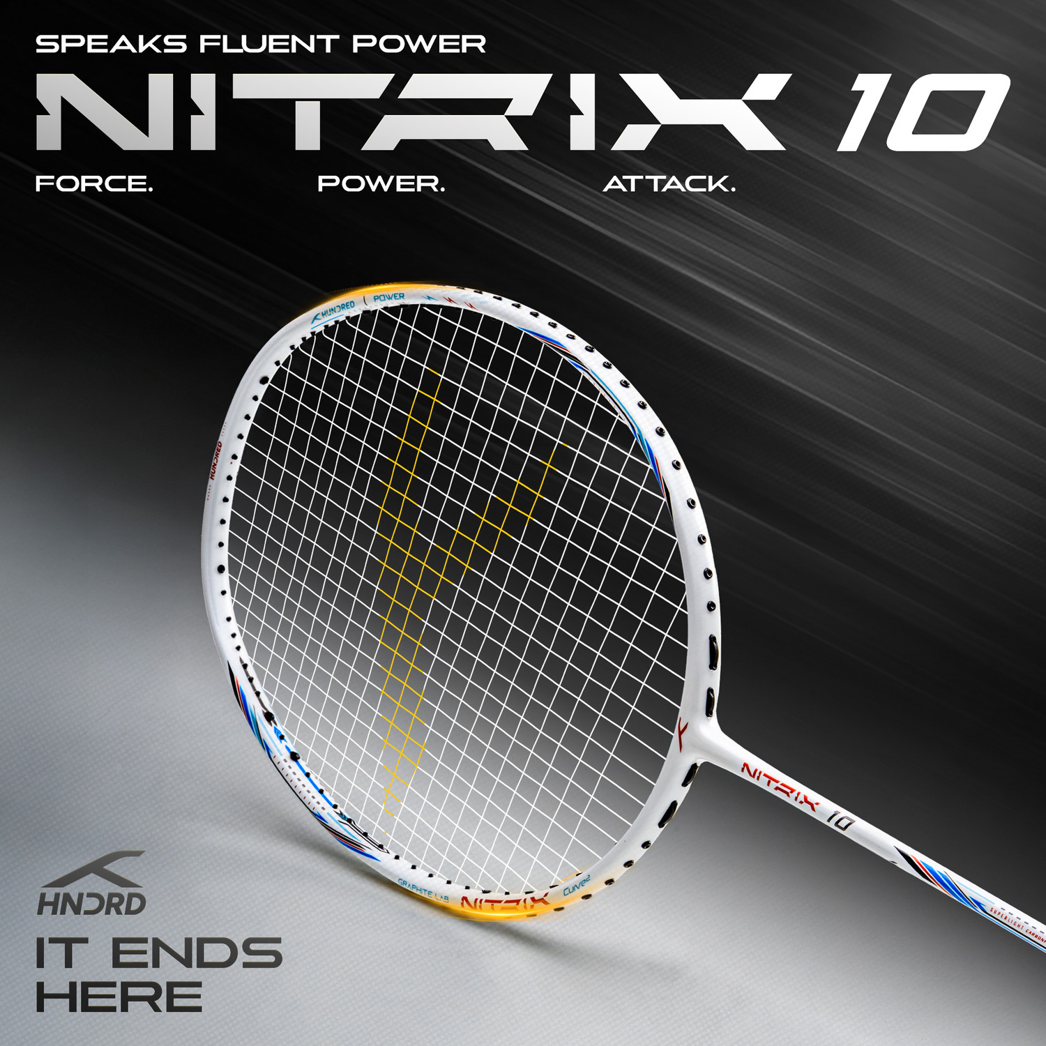 Image of Hundred Nitrix 10 Badminton Racket 5U (Strung) | Attacking Racket | Full Cover Included White Strung Badminton Racquet