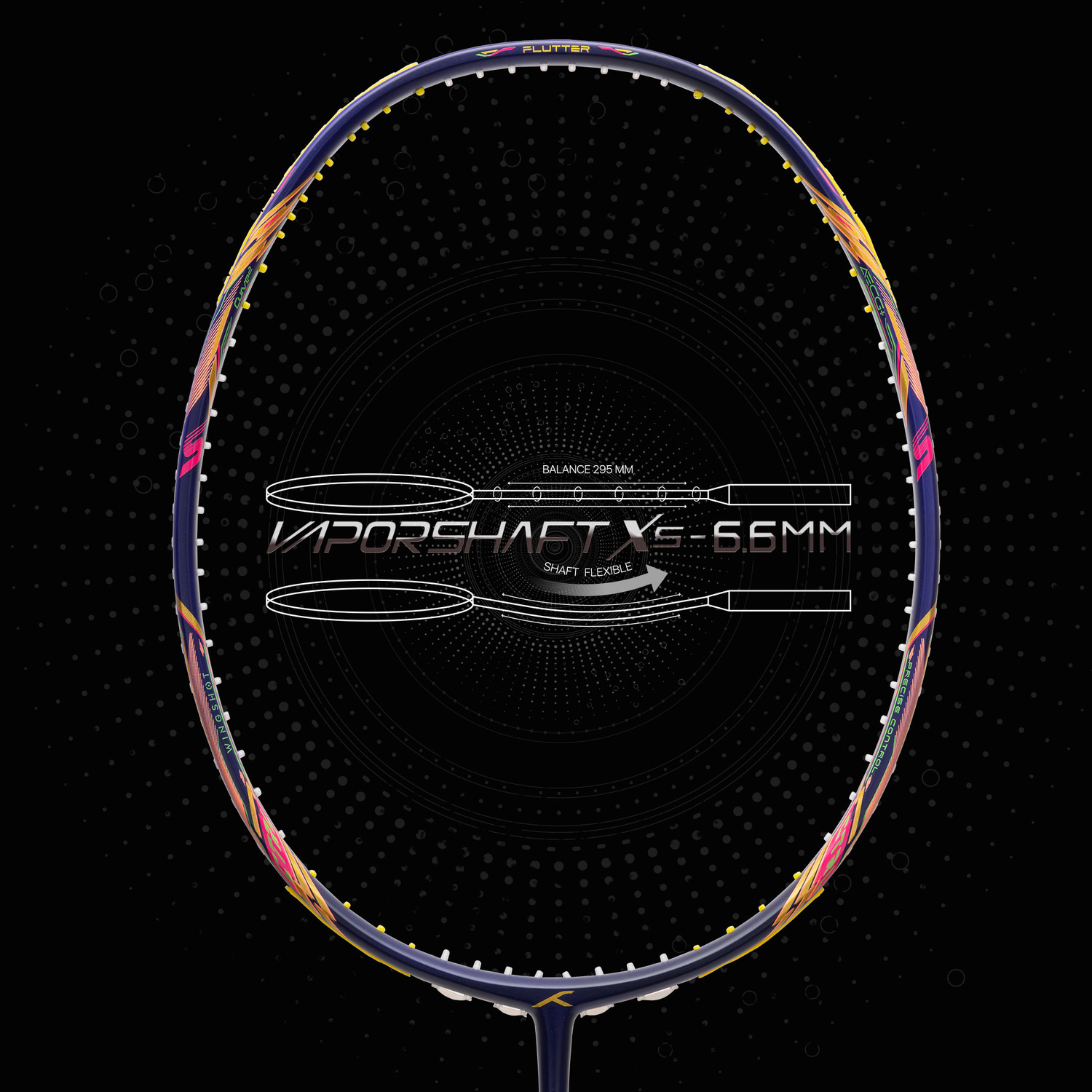 Image of Hundred Flutter S Ctrl Superior Control Slim Shaft Blue, Yellow Strung Badminton Racquet