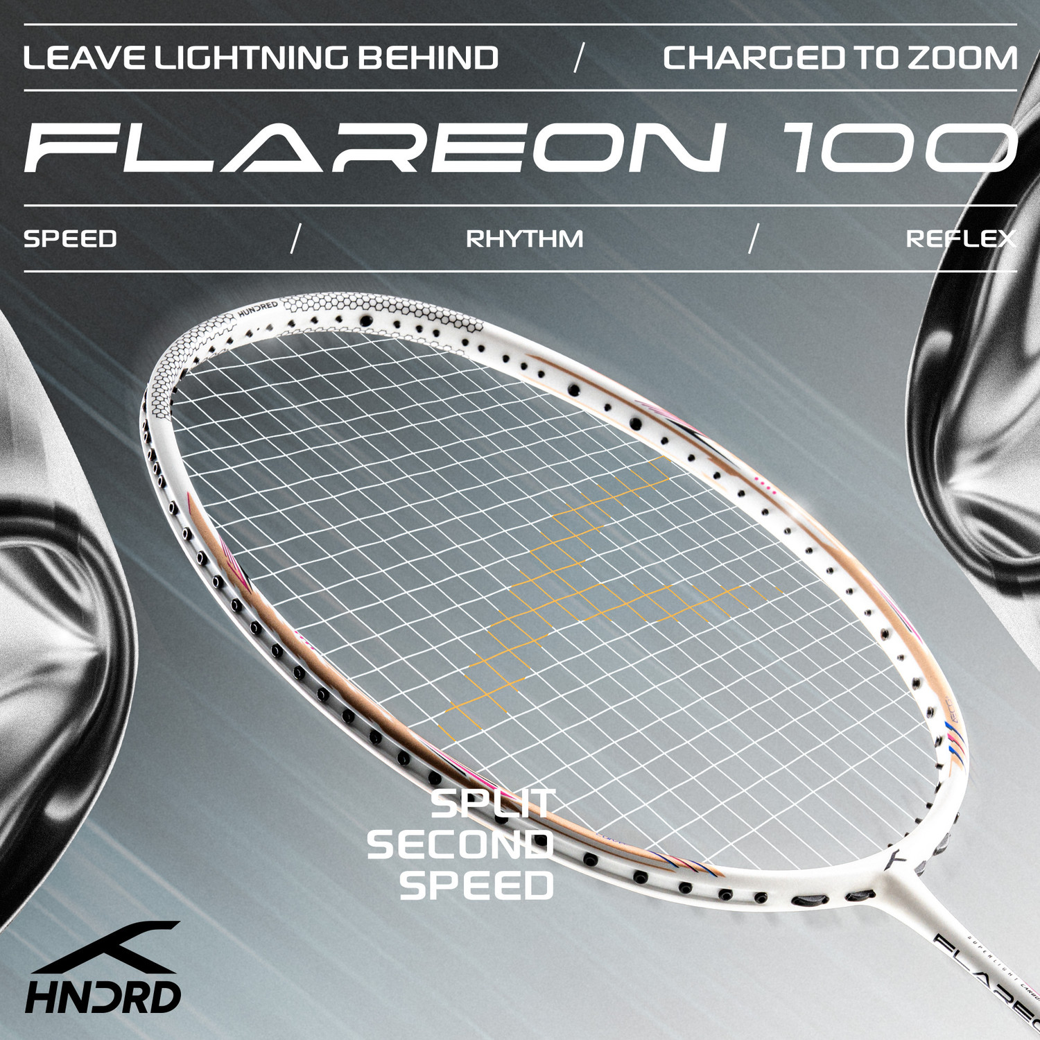 Image of Hundred Flareon 100 Badminton Racket 4U (Strung)| Speed Racket | Full Cover Included White Strung Badminton Racquet