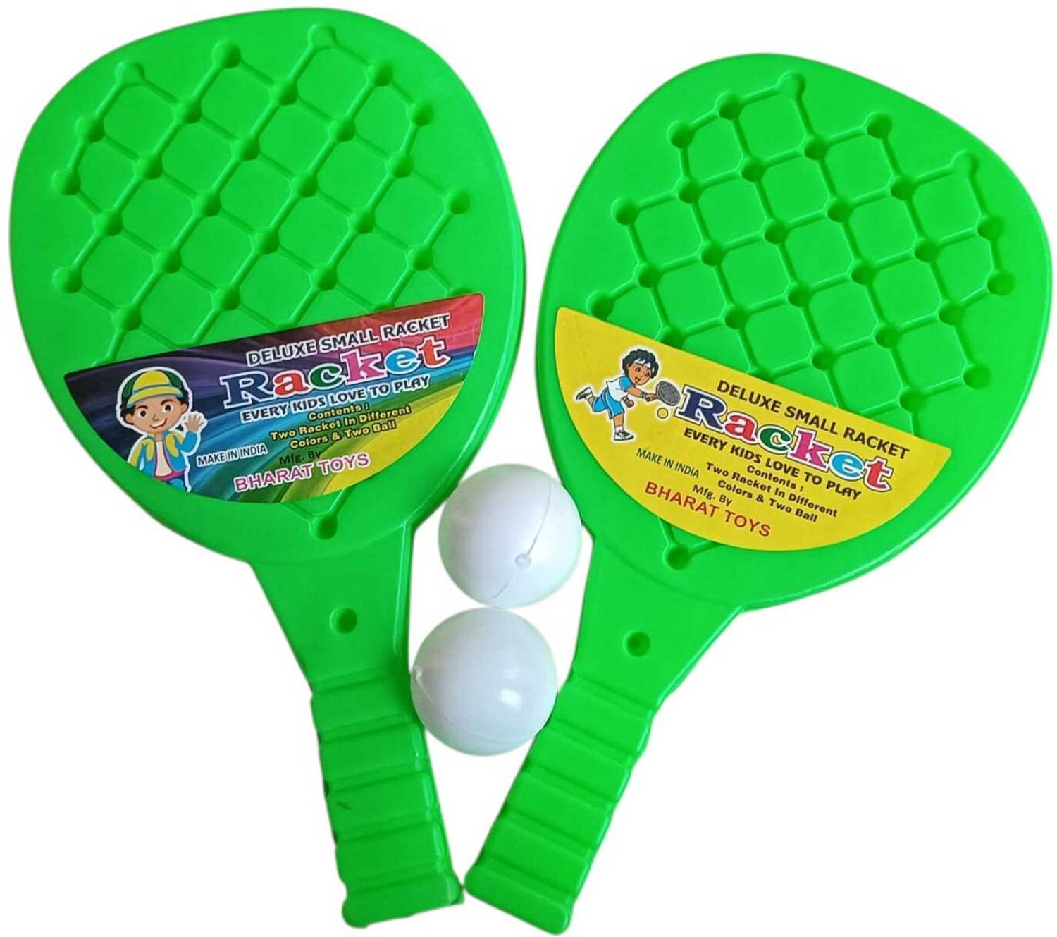 Bharat Plastic Bharat Toys Deluxe Small Plastic Racquet Set With 2 Ball, Table Tennis Set Yellow Table Tennis Racquet