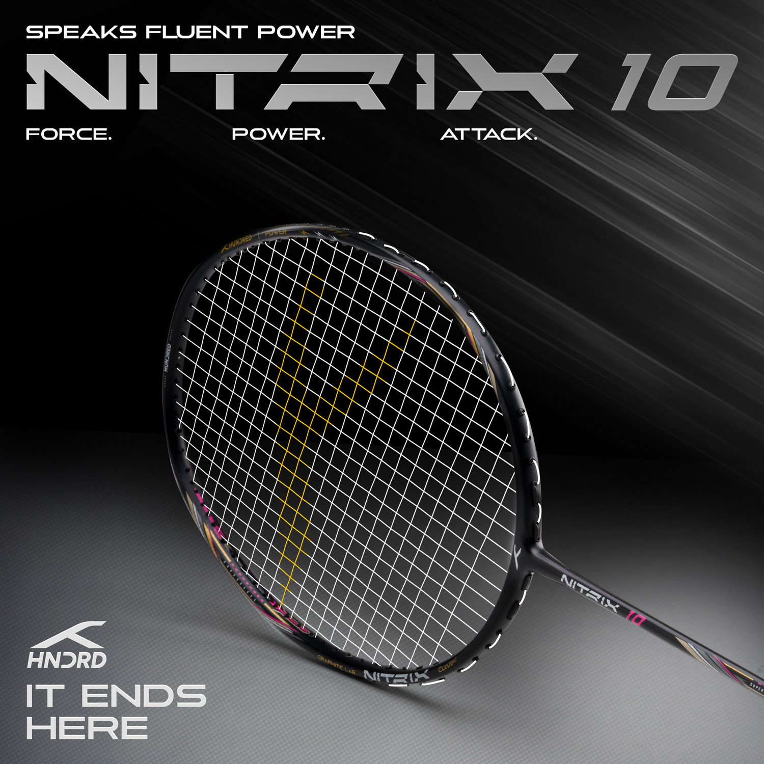 Image of Hundred Nitrix 10 Badminton Racket 5U (Unstrung) Attacking Racket | Full Cover Included Black Unstrung Badminton Racquet