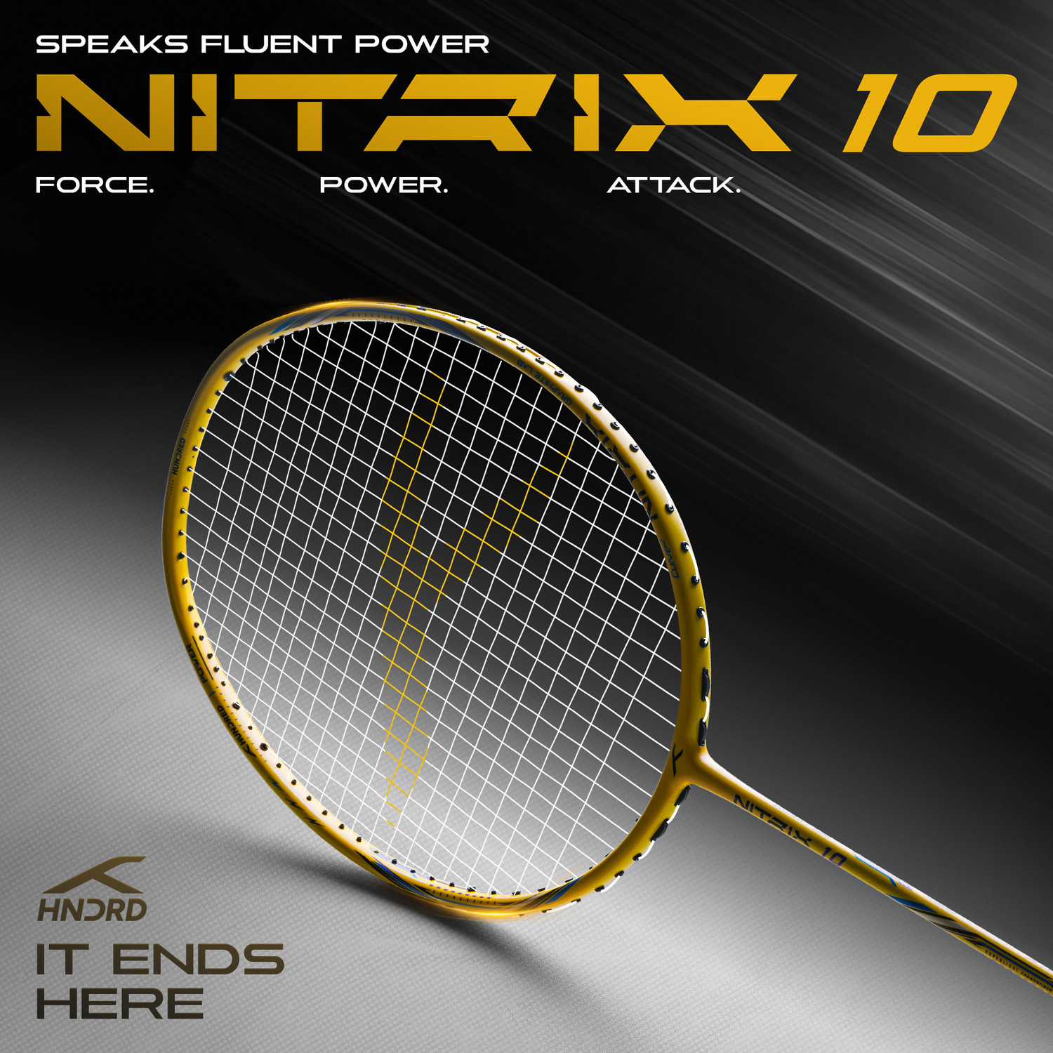Image of Hundred Nitrix 10 Badminton Racket 5U (Unstrung) Attacking Racket | Full Cover Included Yellow Unstrung Badminton Racquet