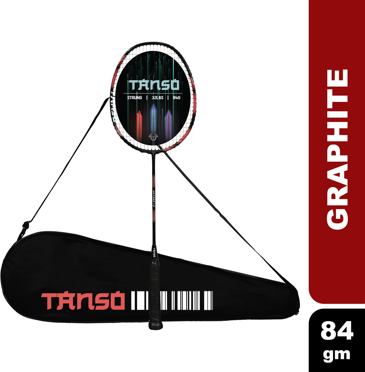 Image of Tanso Katana 1.0 Full Graphite Strung Badminton Racket with Free Full Cover Red Strung Badminton Racquet