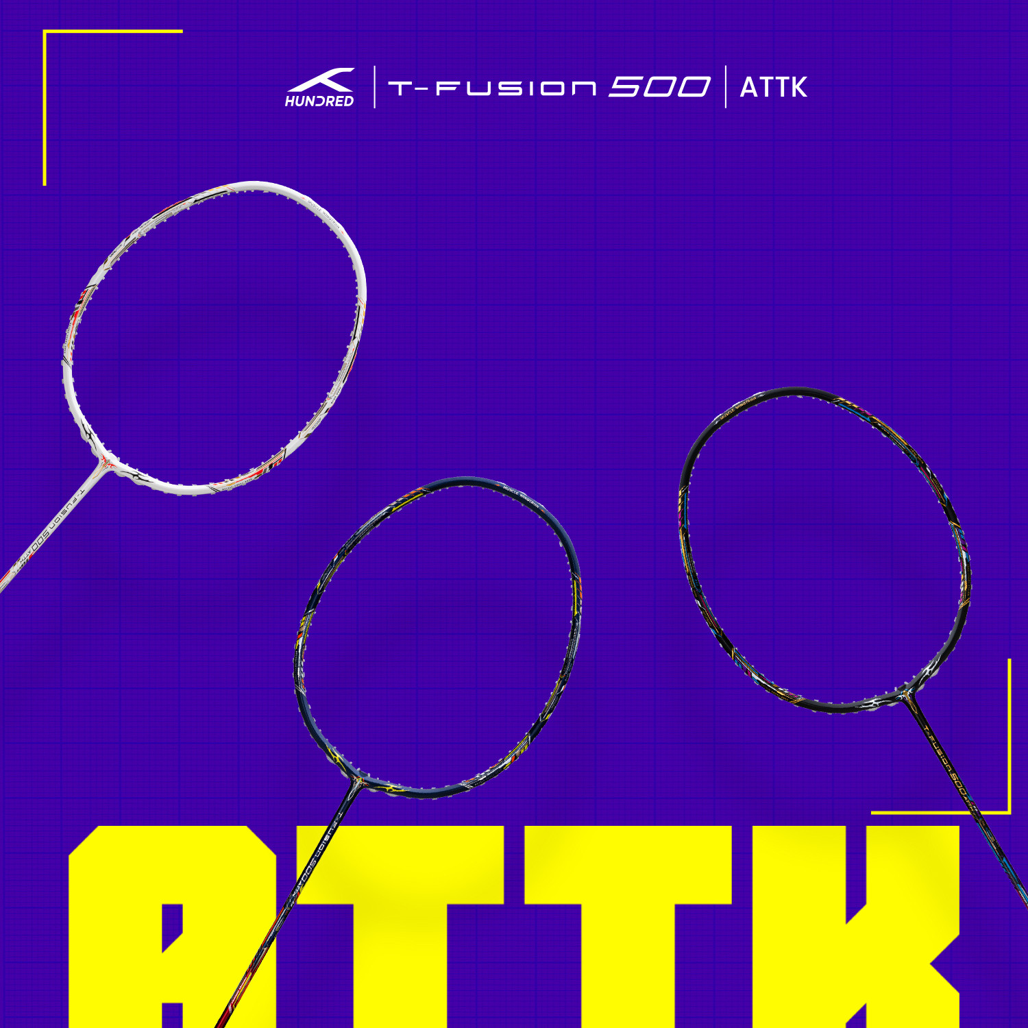 Image of Hundred T-Fusion 500 Attk Black Unstrung Badminton Racquet