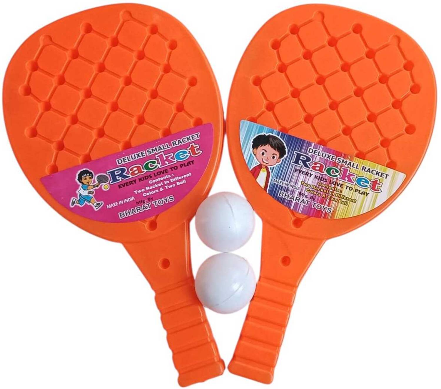 Bharat Plastic Bharat Toys Deluxe Small Plastic Racquet Set With 2 Ball, Table Tennis Set Yellow Table Tennis Racquet