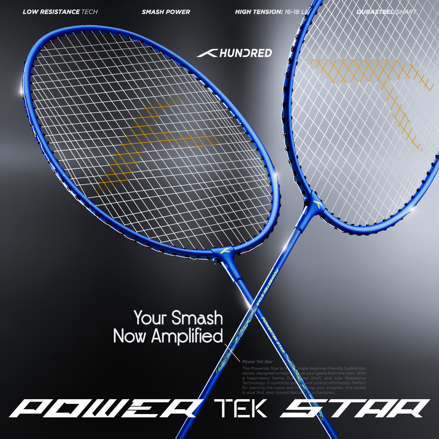 Image of Hundred POWERTEK STAR Blue Strung Badminton Racquet