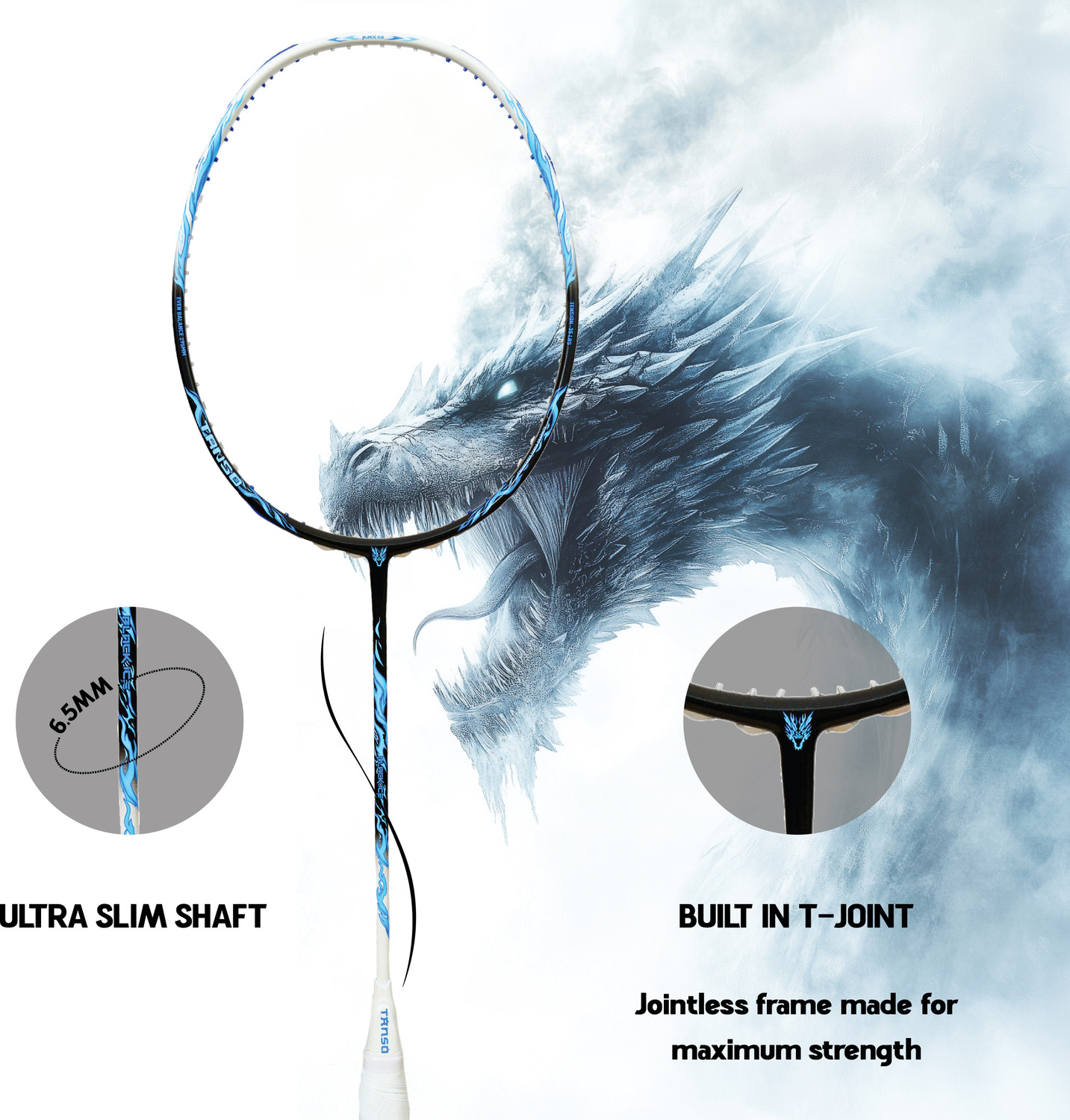Image of Tanso Black Ice Full Graphite 35 lbs Ultra Light Weight Carbon Fibre Multicolor Strung Badminton Racquet