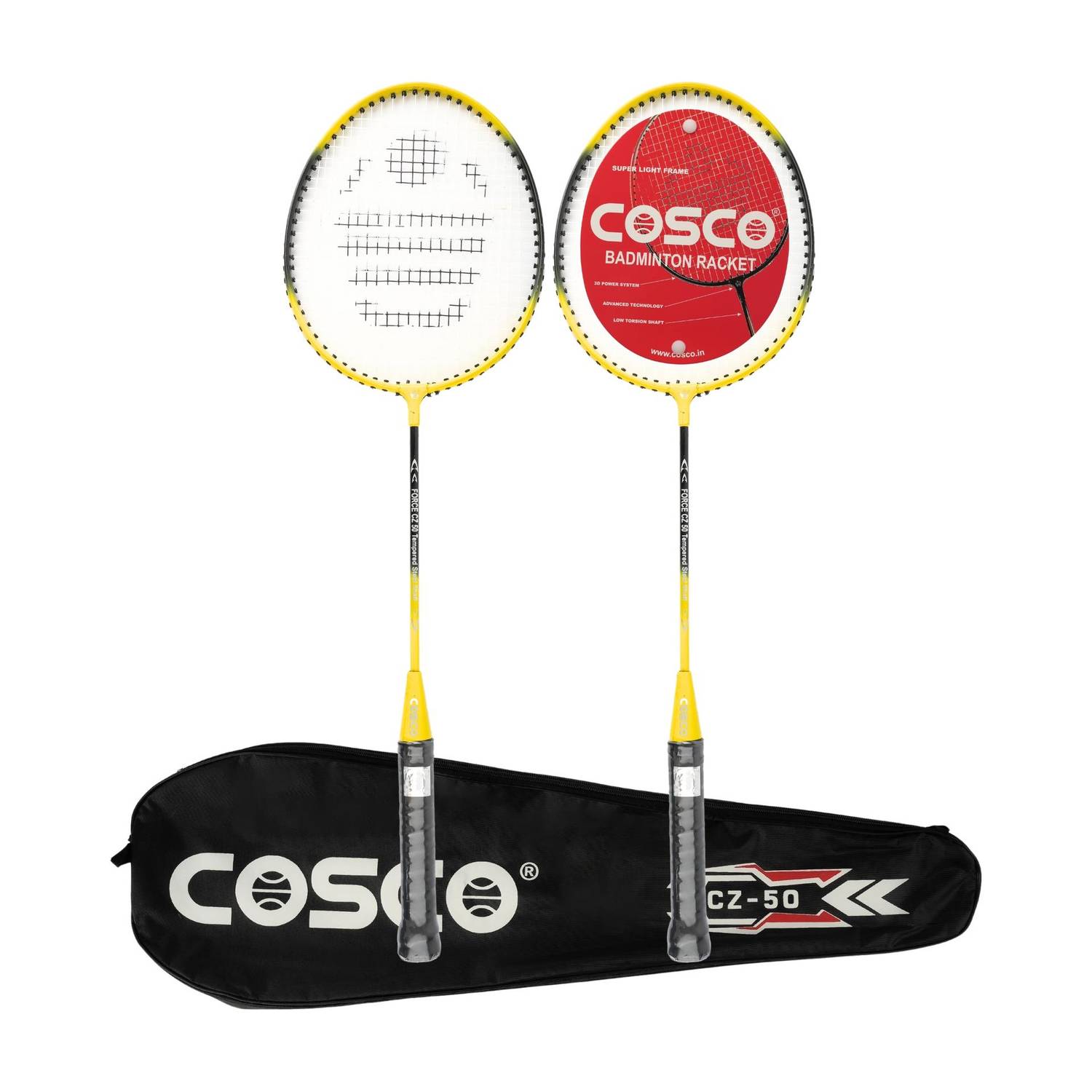COSCO CZ 50 Twin Yellow Strung Badminton Racquet - Image 1