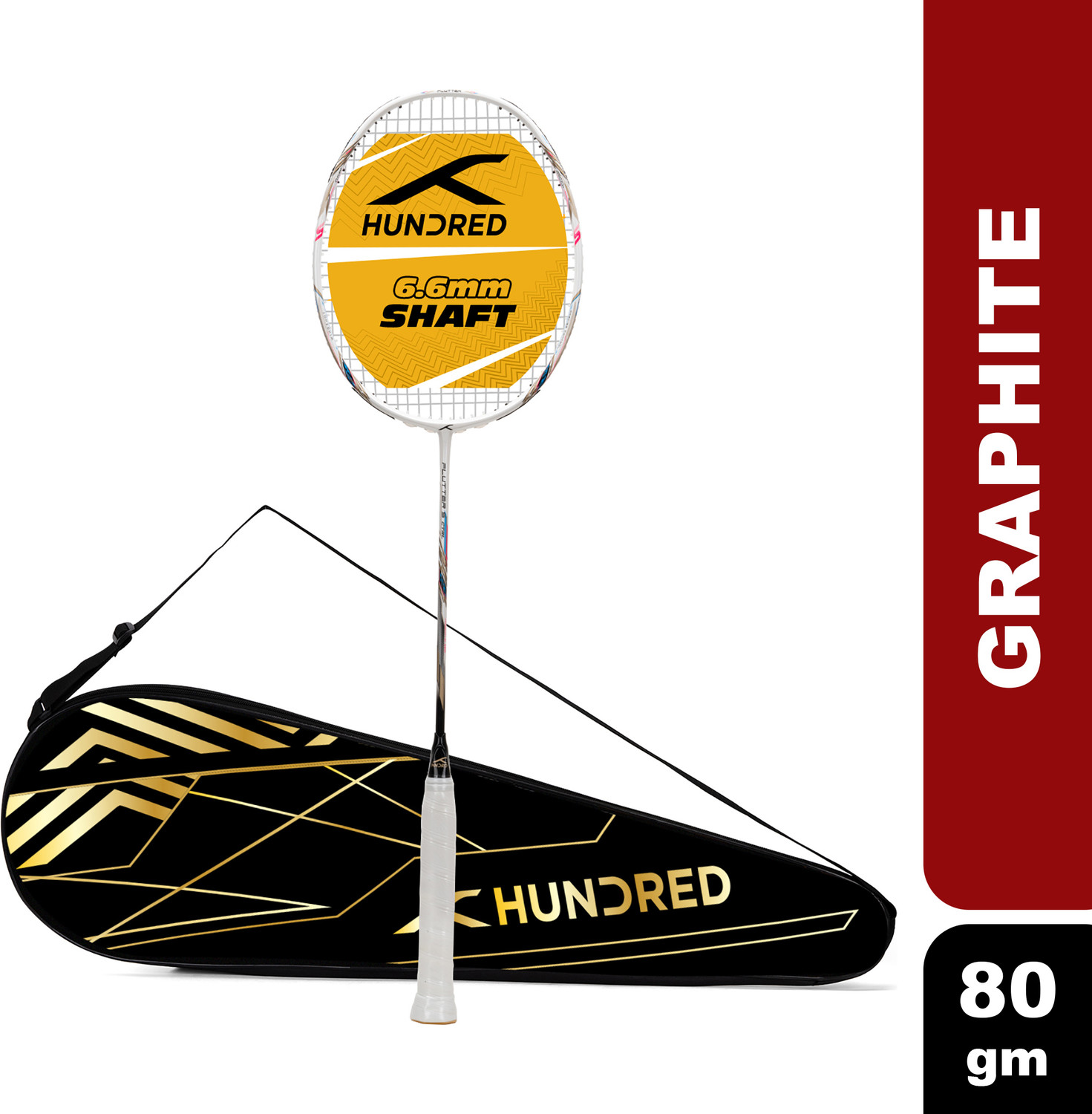 Image of Hundred Flutter S Ctrl Superior Control Slim Shaft White, Black Strung Badminton Racquet