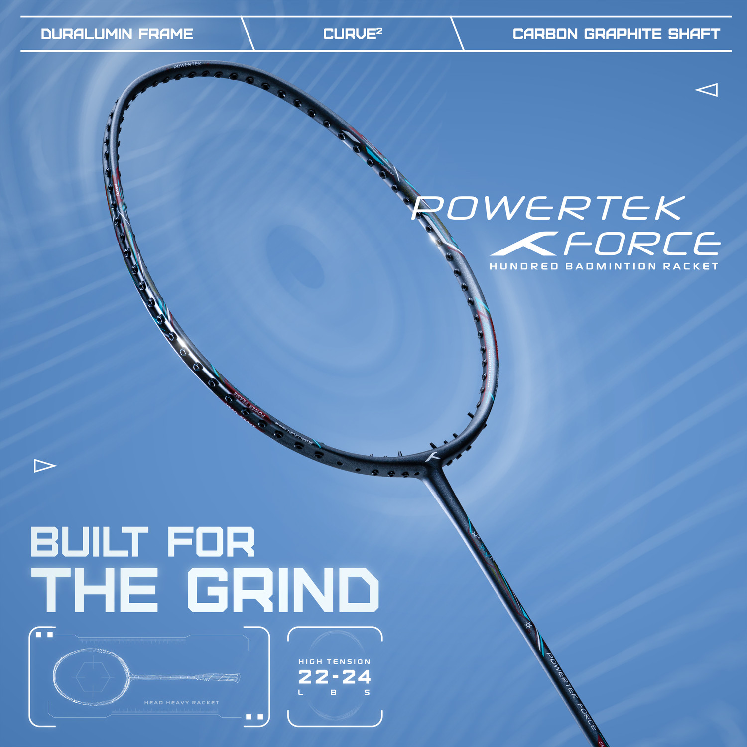 Image of Hundred POWERTEK FORCE Black Strung Badminton Racquet