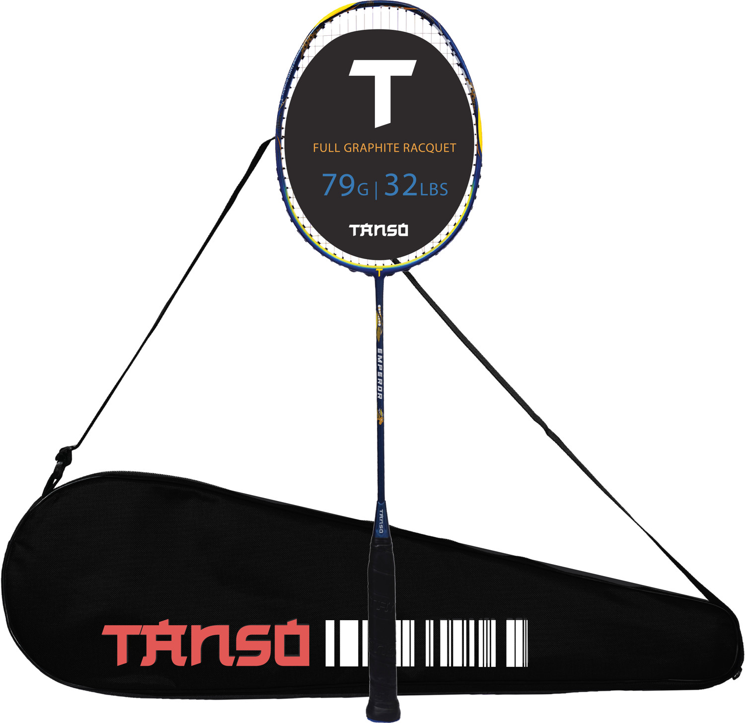 Image of Tanso Emperor Full Graphite Ultra Light Weight Carbon Fibre Strung Badminton Racket Blue Strung Badminton Racquet