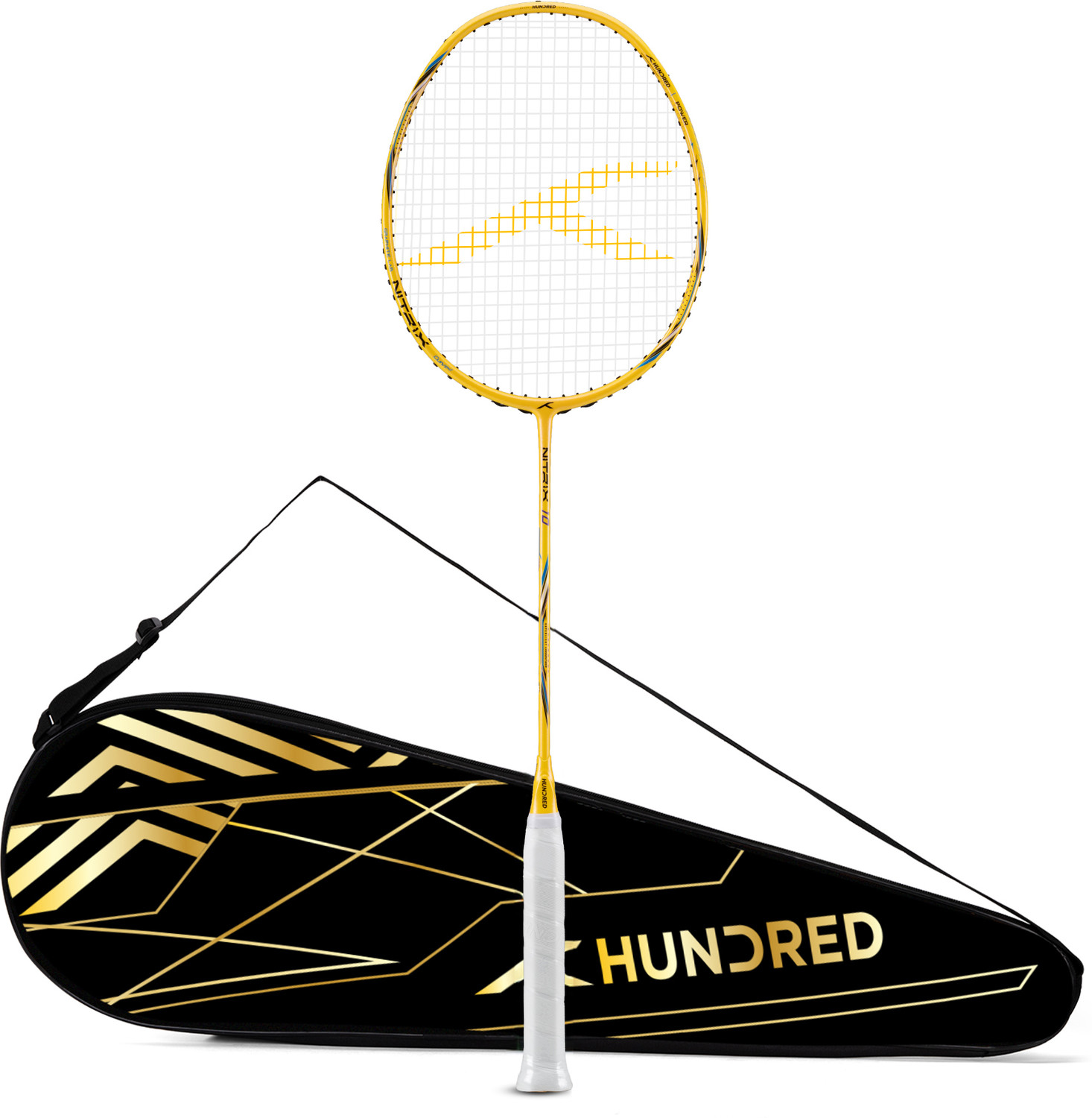 Image of Hundred Nitrix 10 Badminton Racket 4U (Strung) | Attacking Racket | Full Cover Included Yellow Strung Badminton Racquet