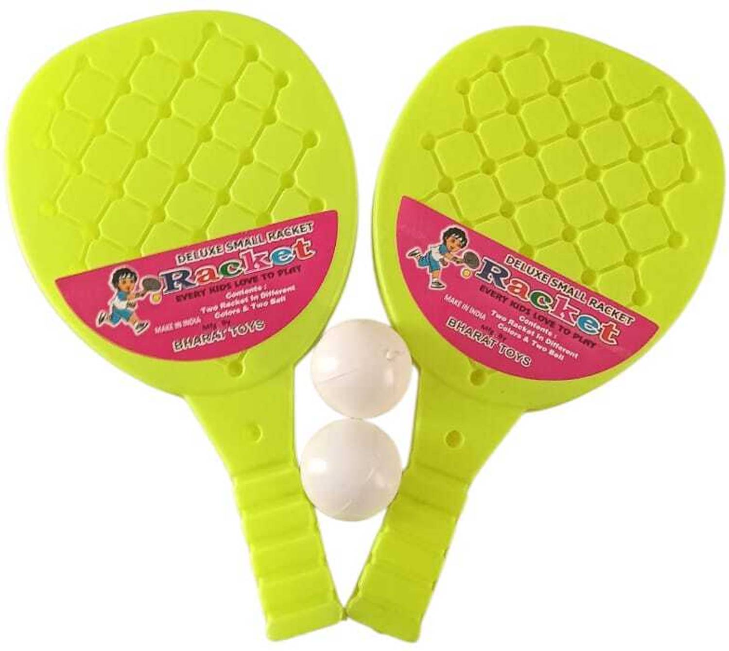 Bharat Plastic Bharat Toys Deluxe Small Plastic Racquet Set With 2 Ball, Table Tennis Set Yellow Table Tennis Racquet