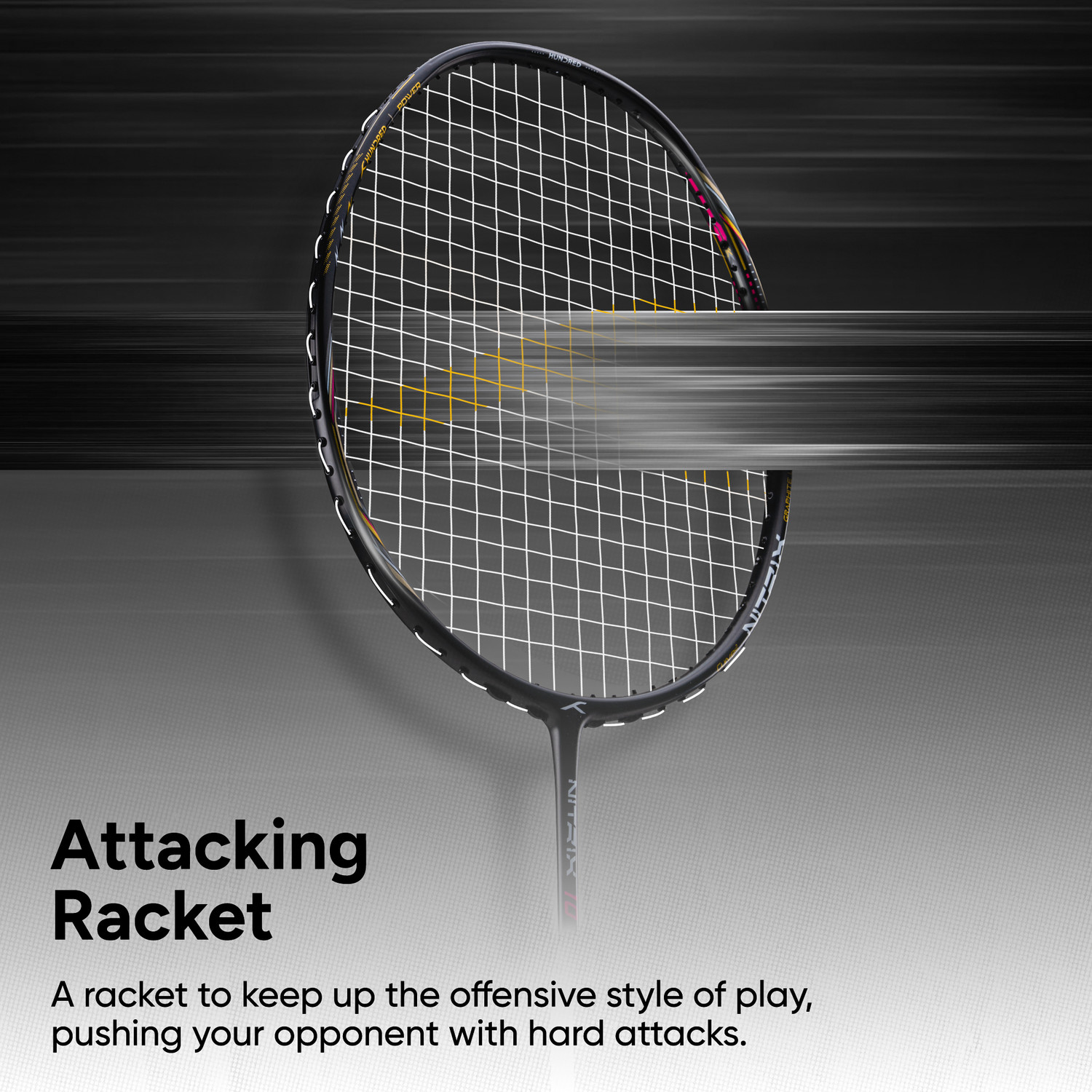 Image of Hundred Nitrix 10 Badminton Racket 5U (Unstrung) Attacking Racket | Full Cover Included Black Unstrung Badminton Racquet