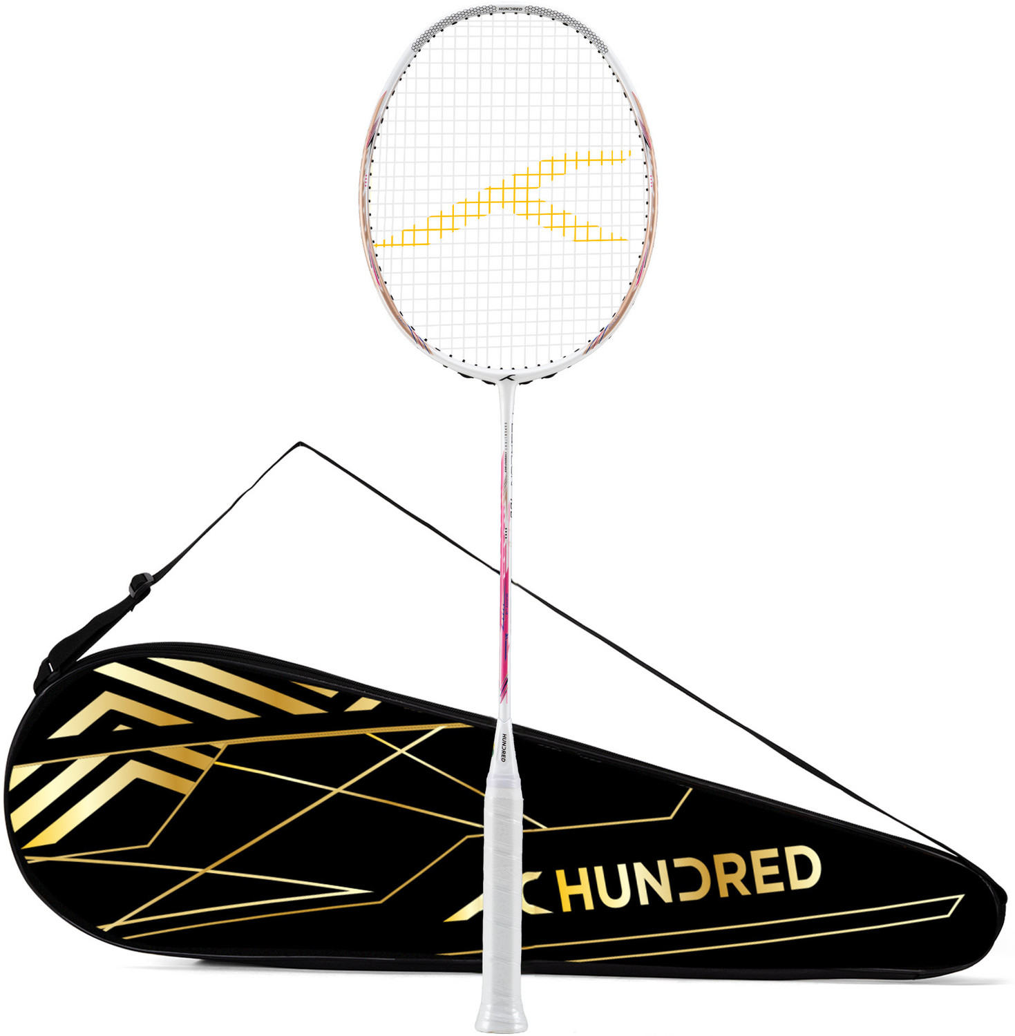 Image of Hundred Flareon 100 Badminton Racket 4U (Strung)| Speed Racket | Full Cover Included White Strung Badminton Racquet