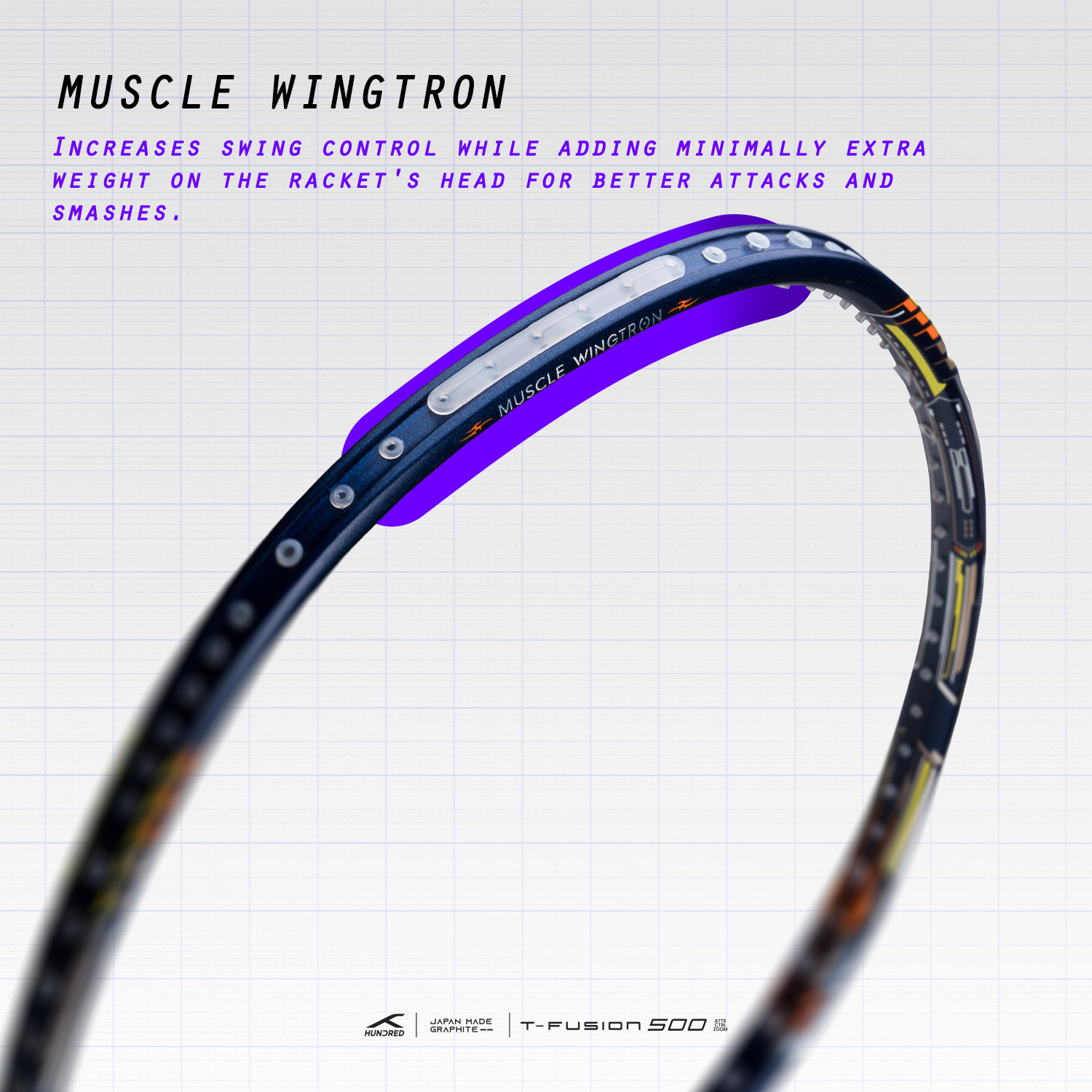 Image of Hundred T-Fusion 500 Attk Blue Unstrung Badminton Racquet