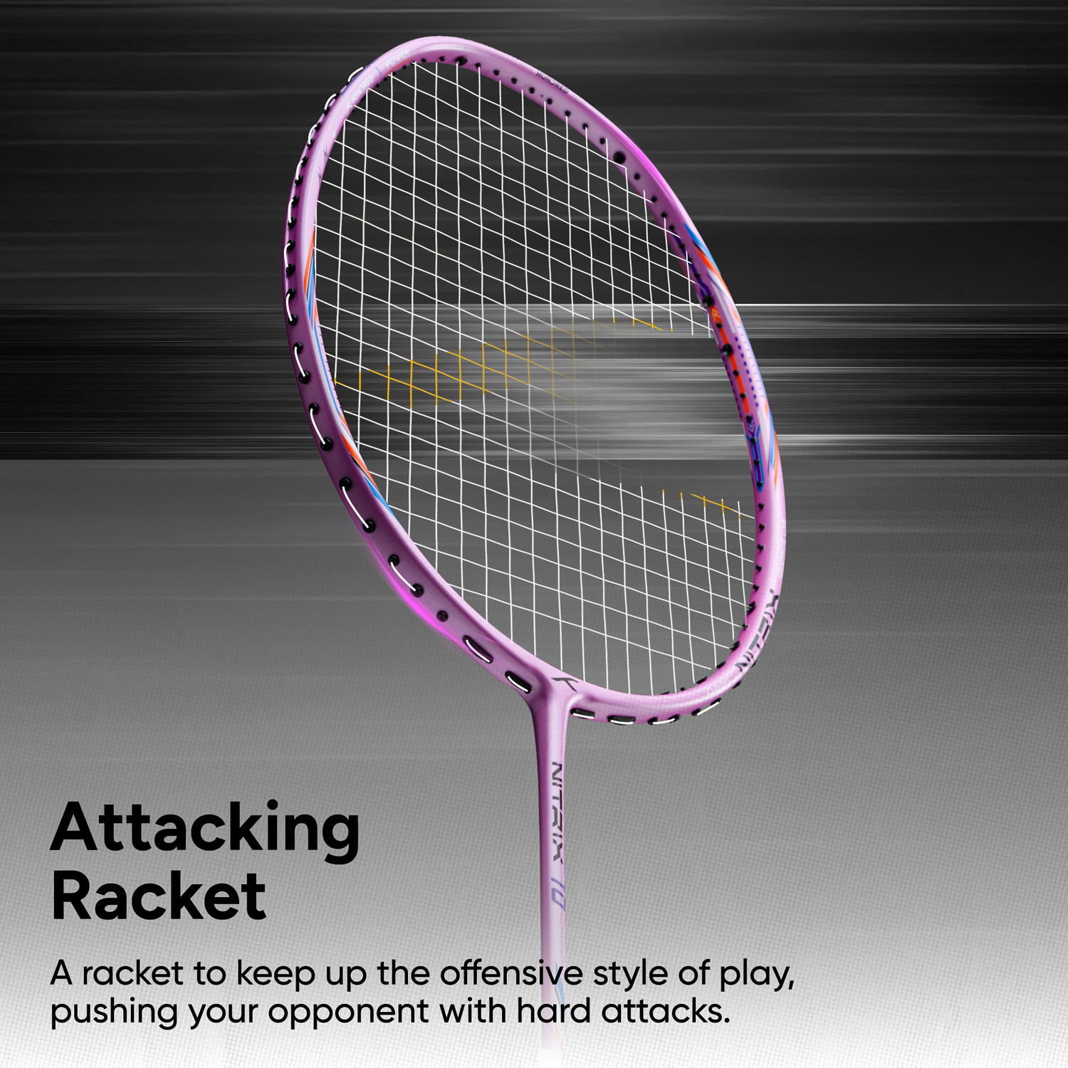Image of Hundred Nitrix 10 Badminton Racket 5U (Unstrung) Attacking Racket | Full Cover Included Pink Unstrung Badminton Racquet