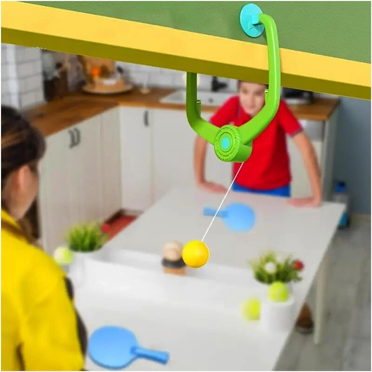 Image of Priyadarshi Hanging Table Tennis Self Training Indoor Gaming 2 Racket & 3 Practice Ball Green Table Tennis Racquet
