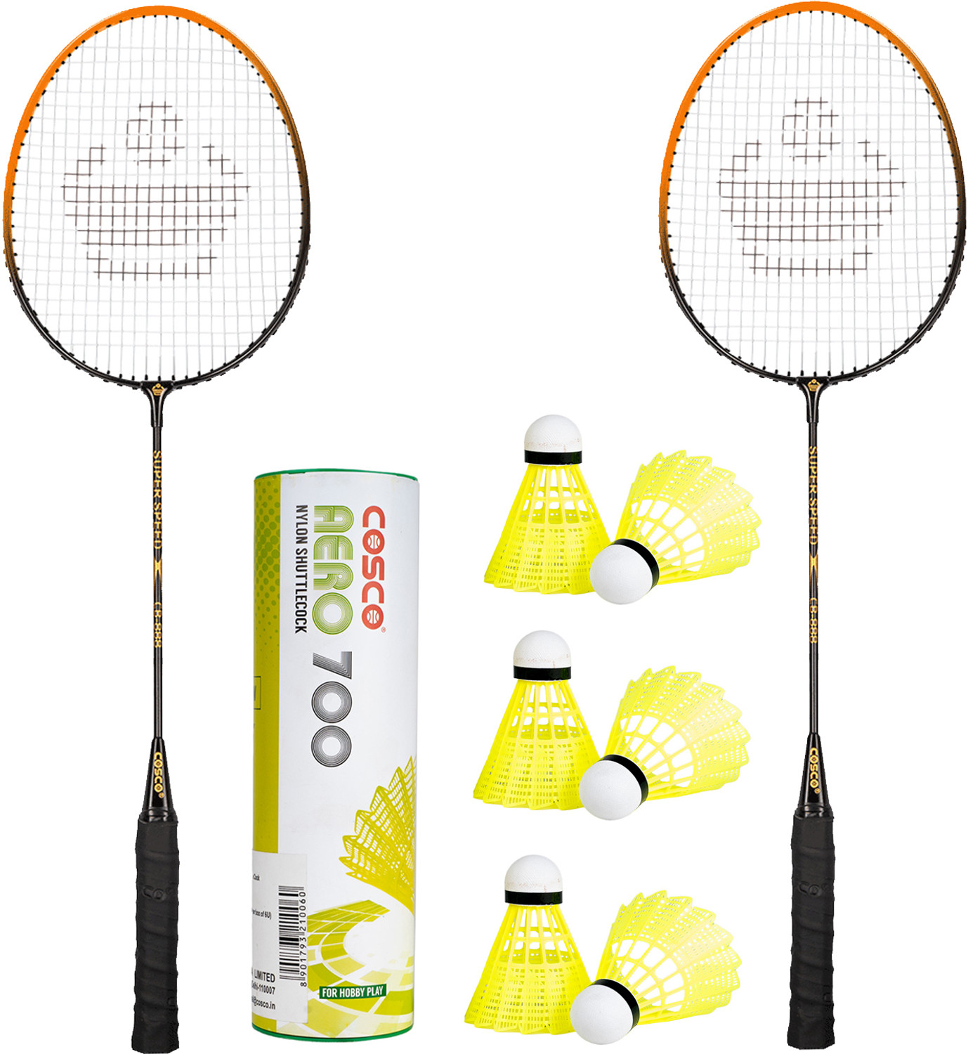 Image of COSCO CB-888 (Pack of 2 Racket) + Aero 700 (Pack of 6 Nylon Shuttle) Badminton Kit