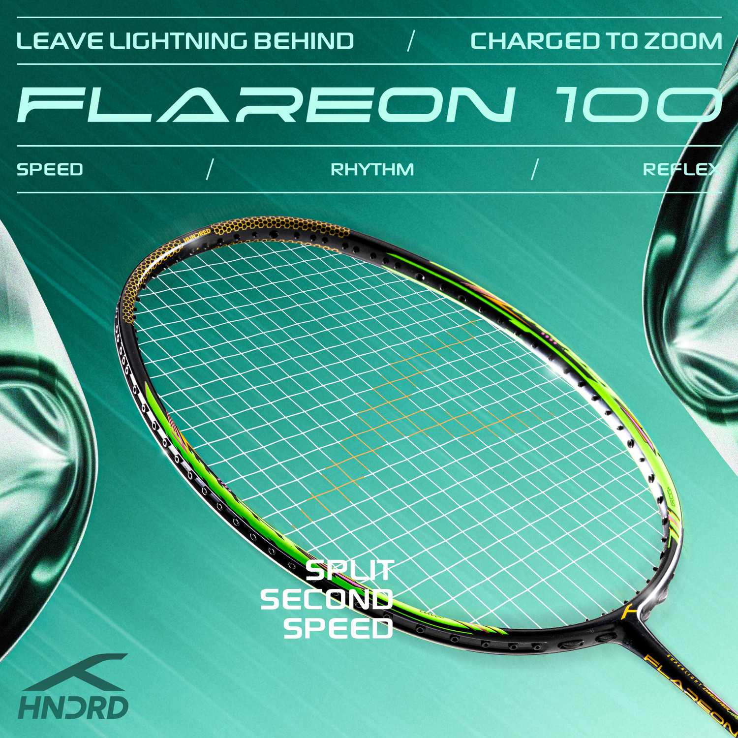 Image of Hundred Flareon 100 Badminton Racket 5U (Strung)| Speed Racket | Full Cover Included Black Strung Badminton Racquet
