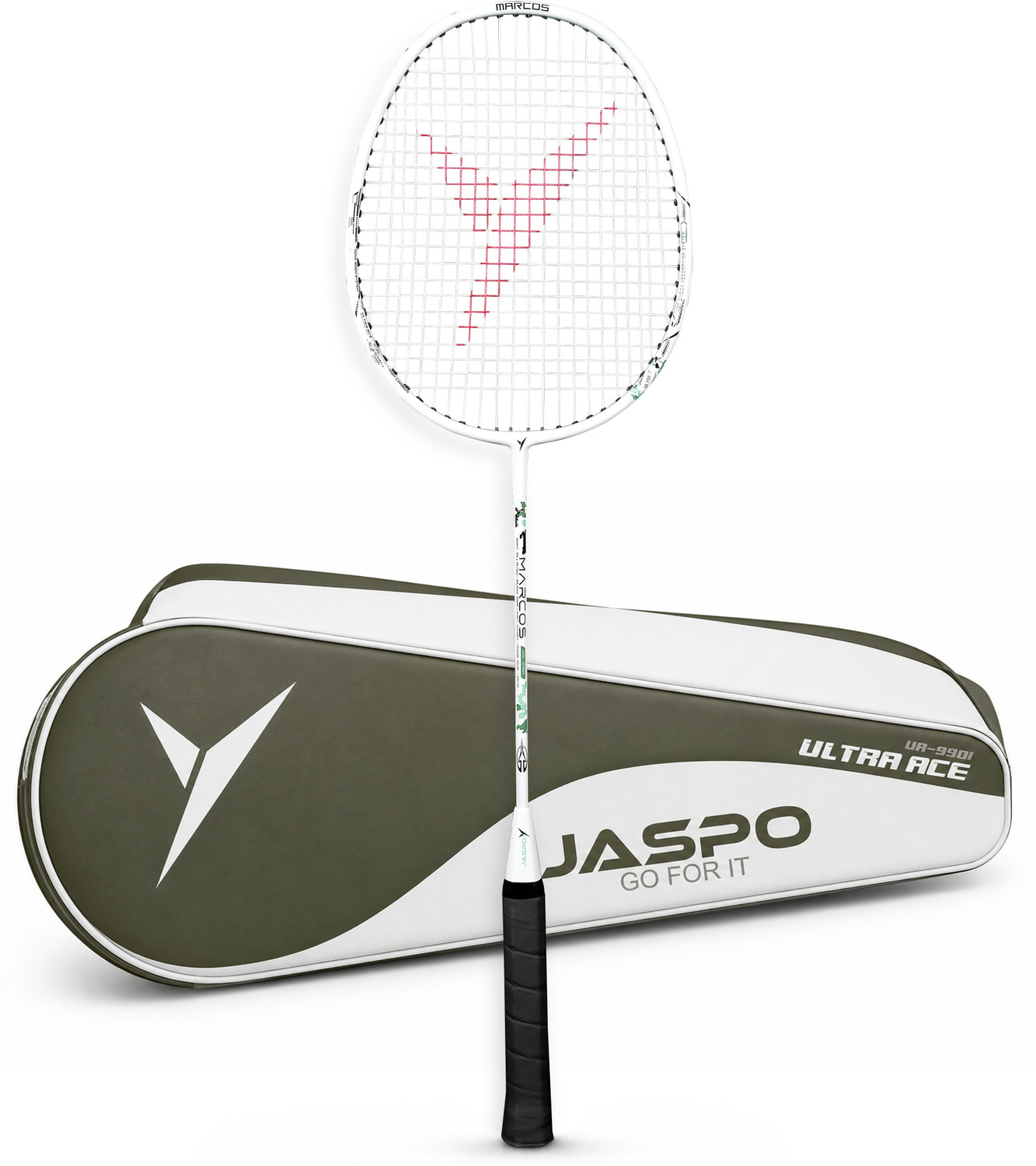 Image of Jaspo Ultra Ace-9901 Fusion Badminton Racquet|Lightweight Composite Racket|Slim Shaft White Strung Badminton Racquet