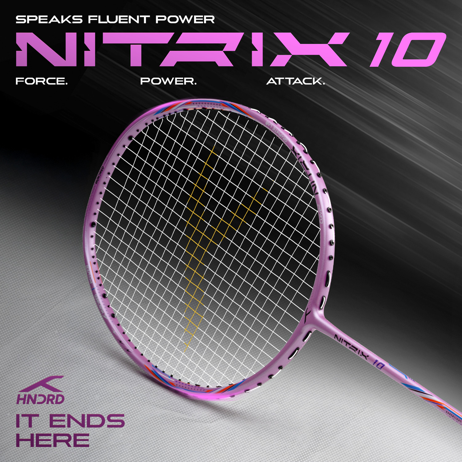 Image of Hundred Nitrix 10 Badminton Racket 5U (Unstrung) Attacking Racket | Full Cover Included Pink Unstrung Badminton Racquet