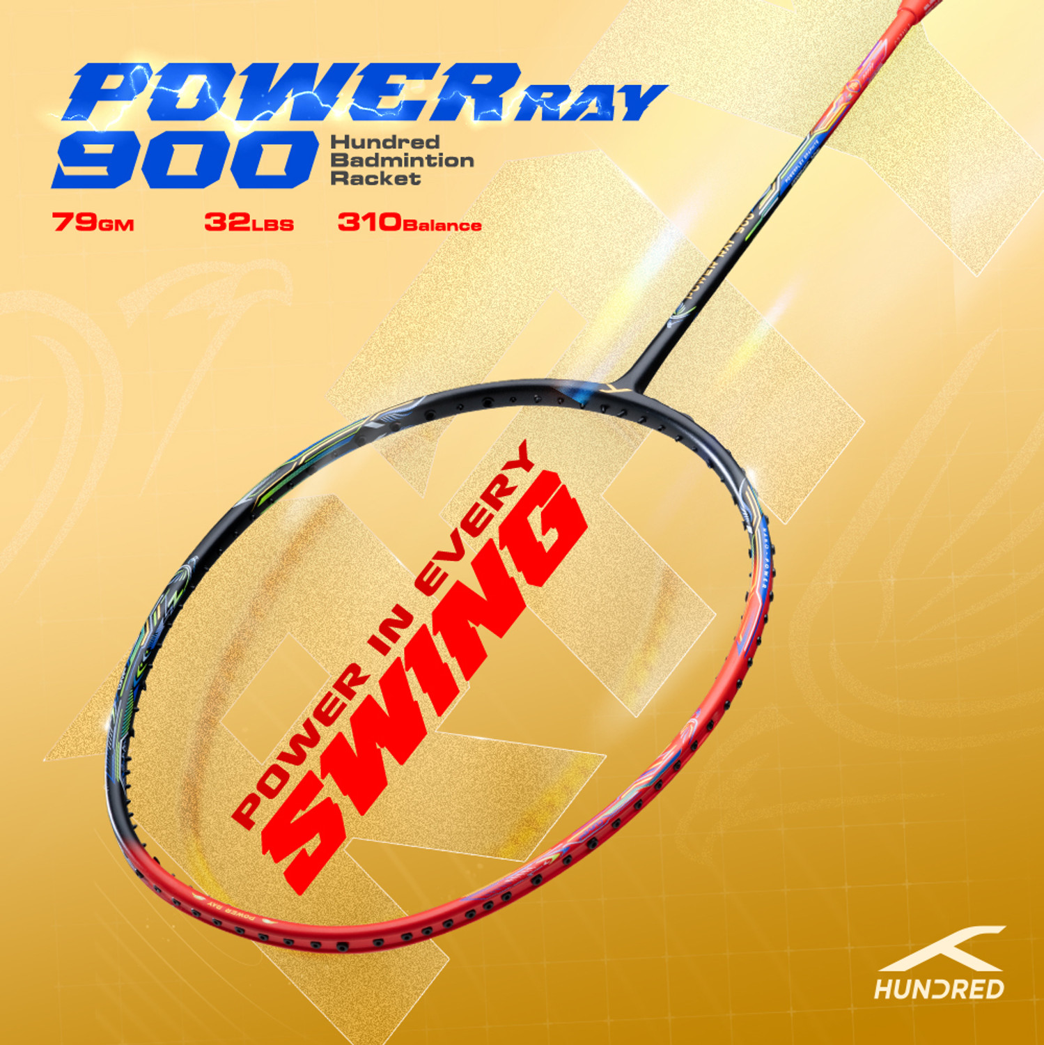 Image of Hundred POWER RAY 900 Blue Strung Badminton Racquet