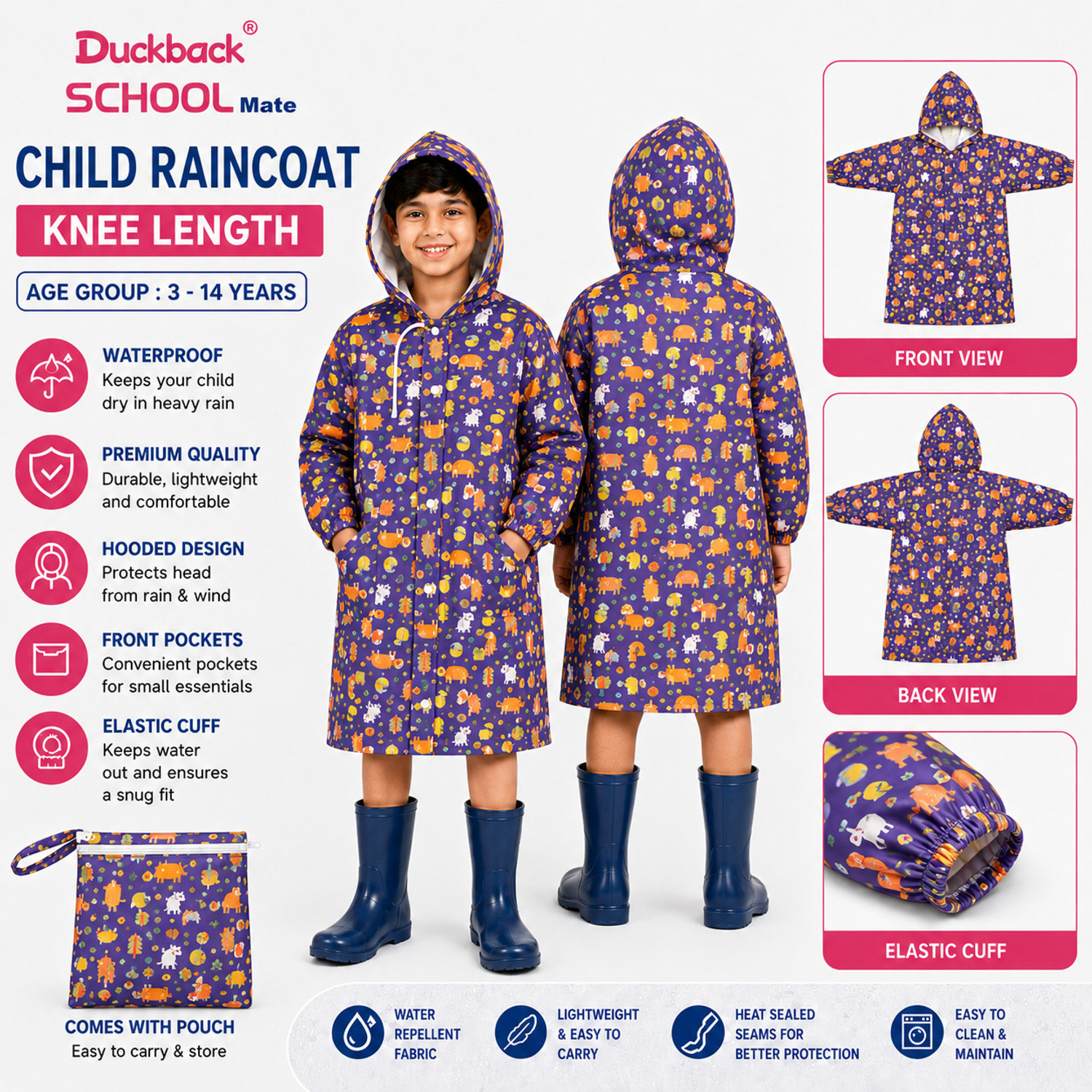 Image of DUCKBACK Animal Print Boys & Girls Raincoat