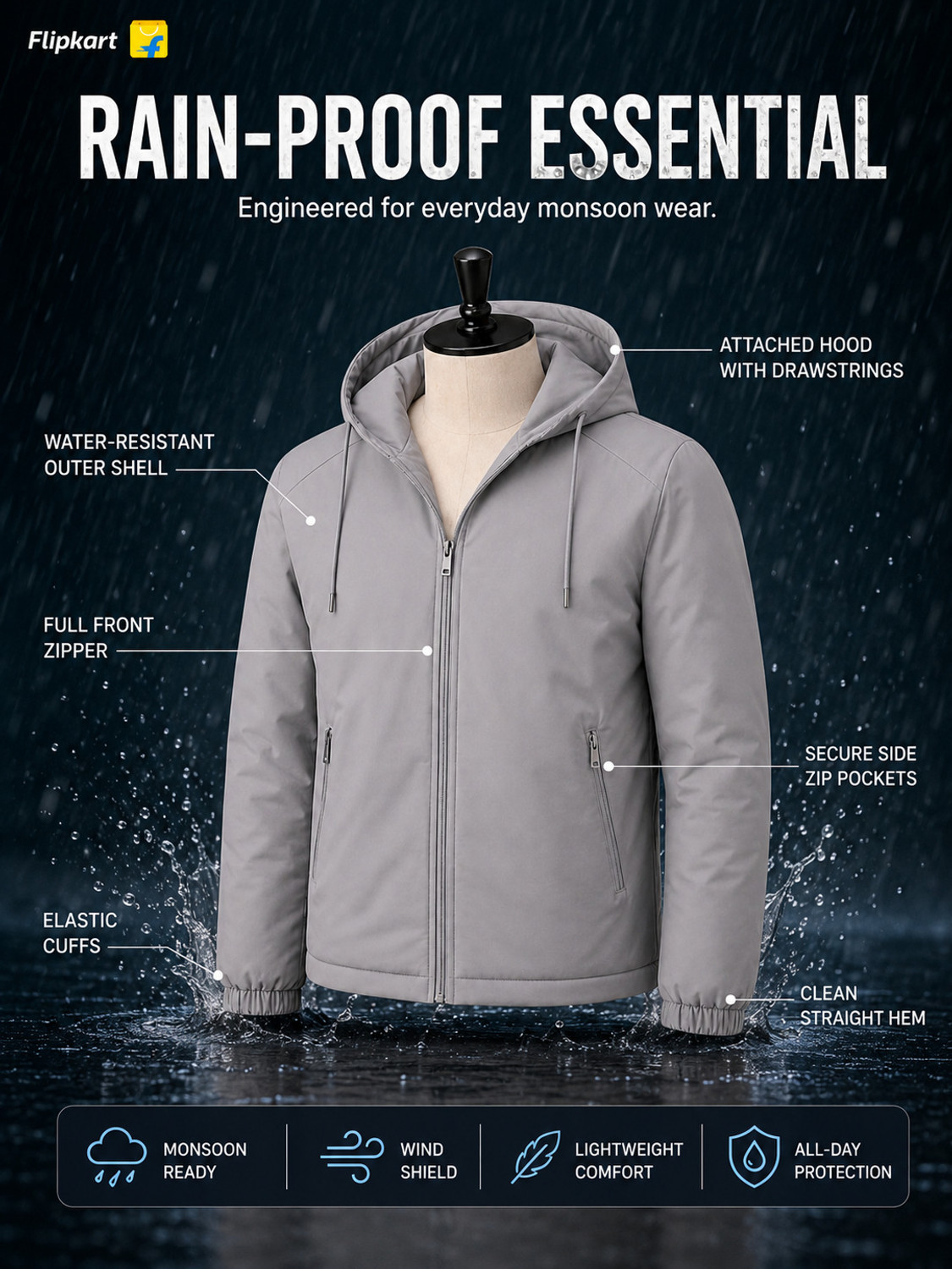 Image of Mia Fashion Solid Men Raincoat