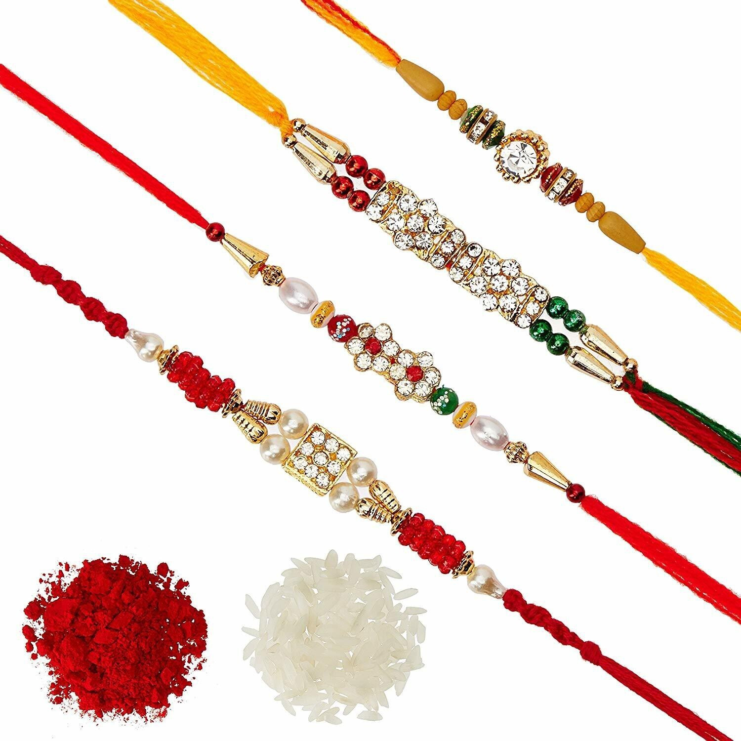 Image of Thread EVRKHI4 Assorted Chawal Roli Pack, Rakhi Set by EcoTail