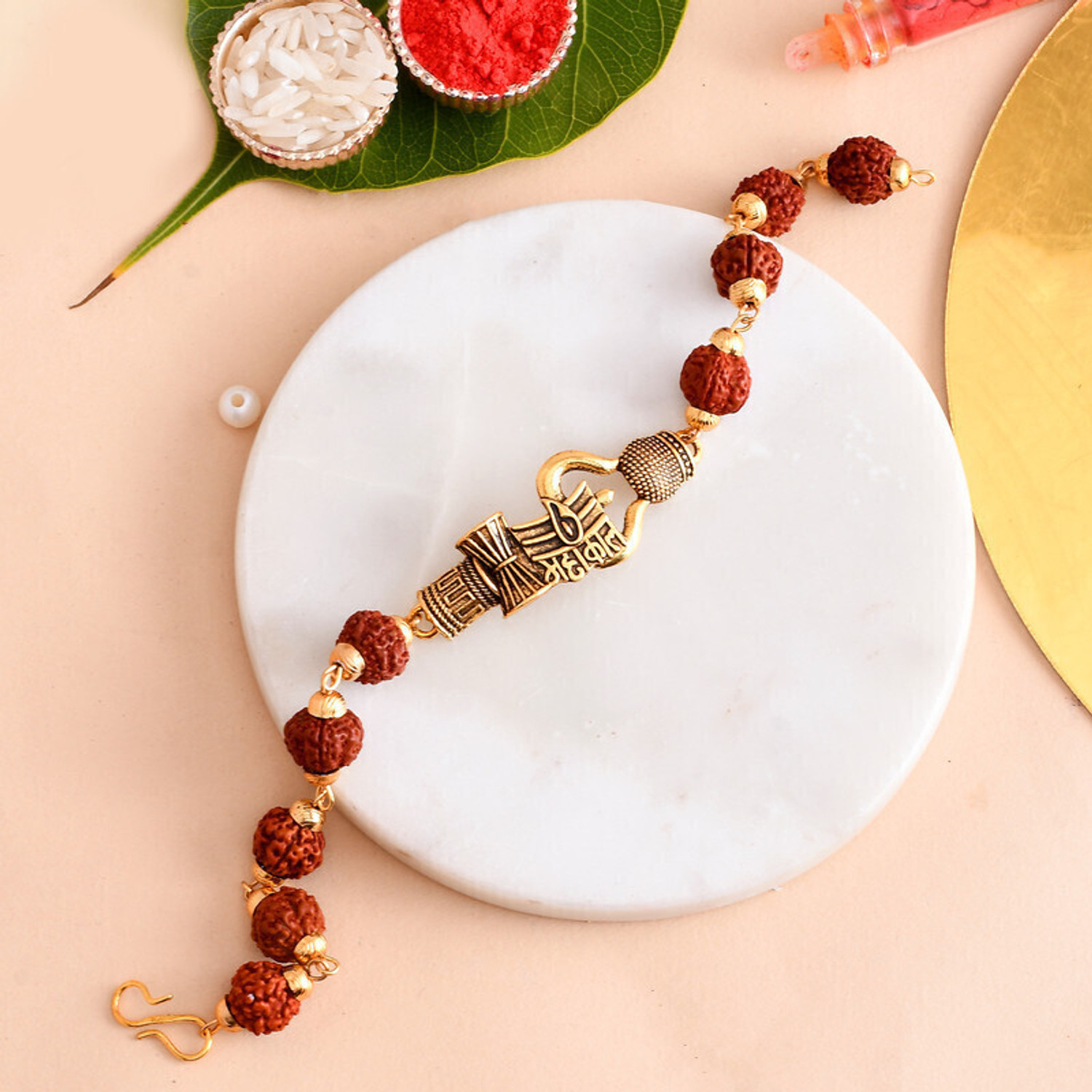 Image of Rudraksh 24-102-Rudraksh Braclet-Mahakal-1, Rakhi for brother Assorted Rakhi, Greeting Card, Chawal Roli Pack Set by PRIDE STORE