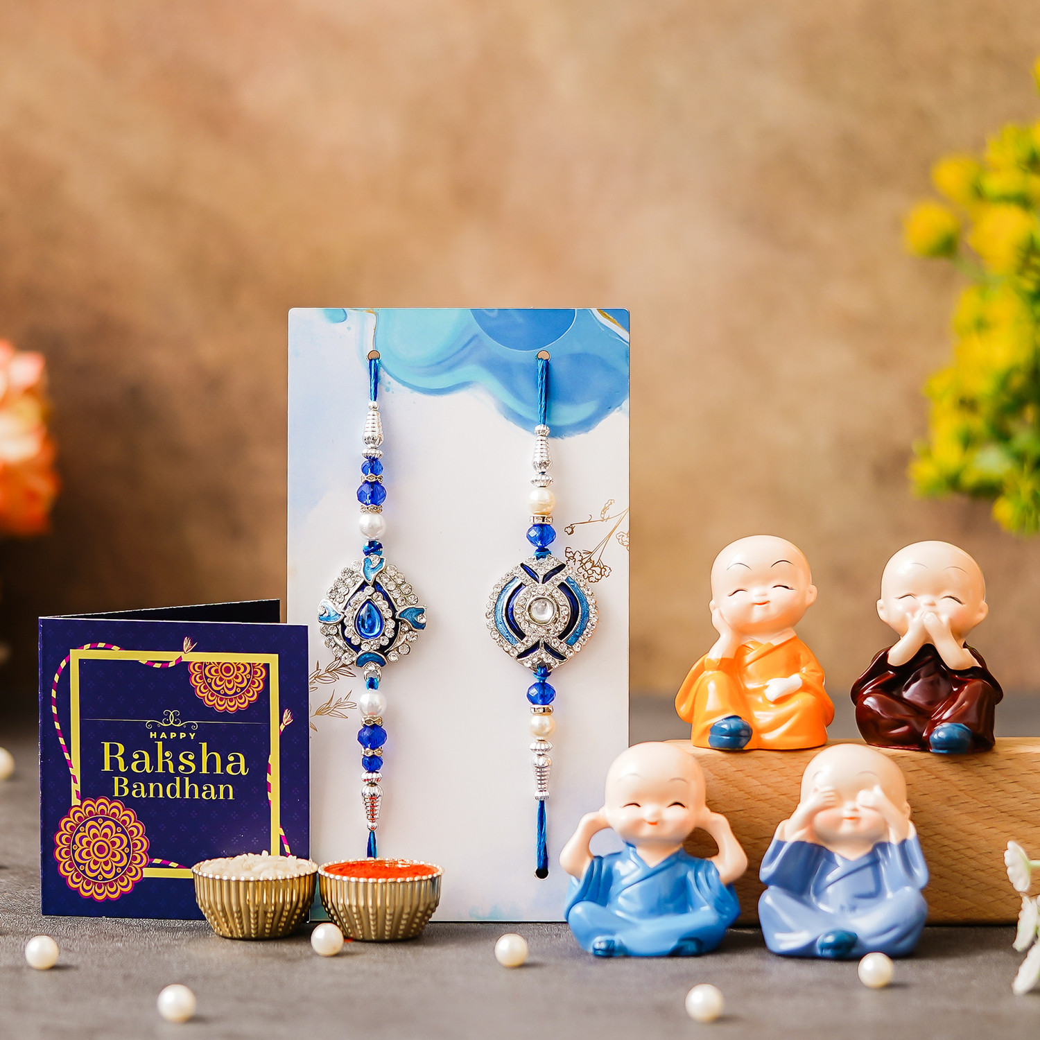 Image of Designer DRM-RAKHI-5118 Assorted Rakhi, Showpiece, Chawal Roli Pack, Greeting Card Set by Dreamica