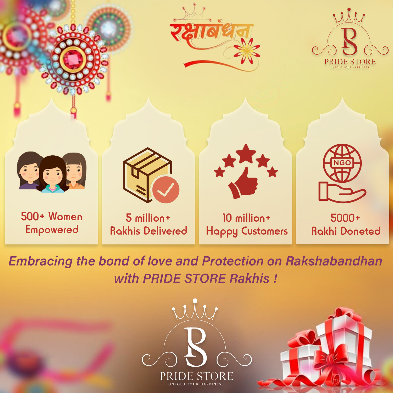 Image of Thread 4031-Pearl & Golden Beads Designer Rakhi for Brother Mauli Thread, Pearl Rakhi, Chawal Roli Pack, Greeting Card Set by PRIDE STORE