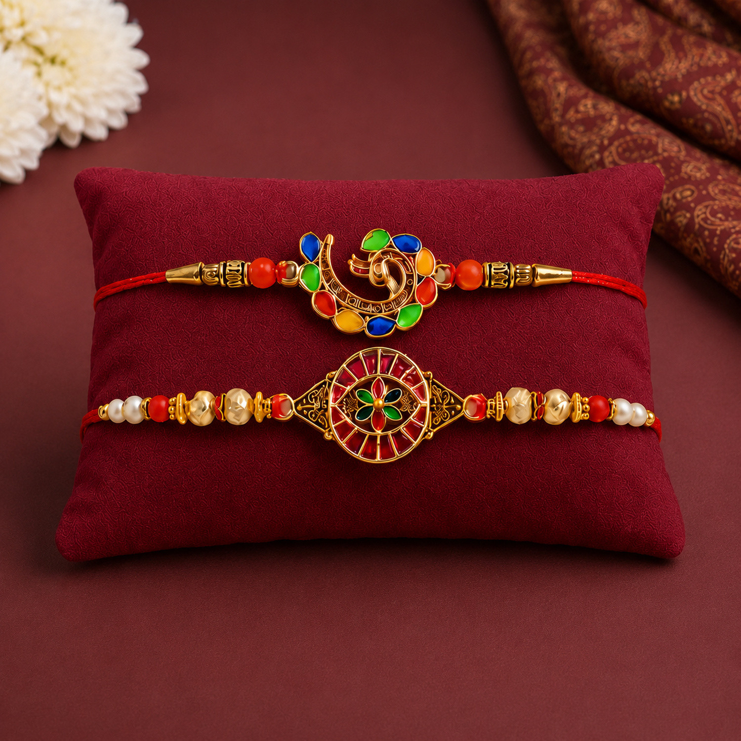 Image of Designer Rakhi Combo Gift Set for Brother |Butterscotch 32Gm|Chocolate|Y22K2 271+519 BS32 Assorted Rakhi, Greeting Card, Coins, Chawal Roli Pack Set by DeoDap