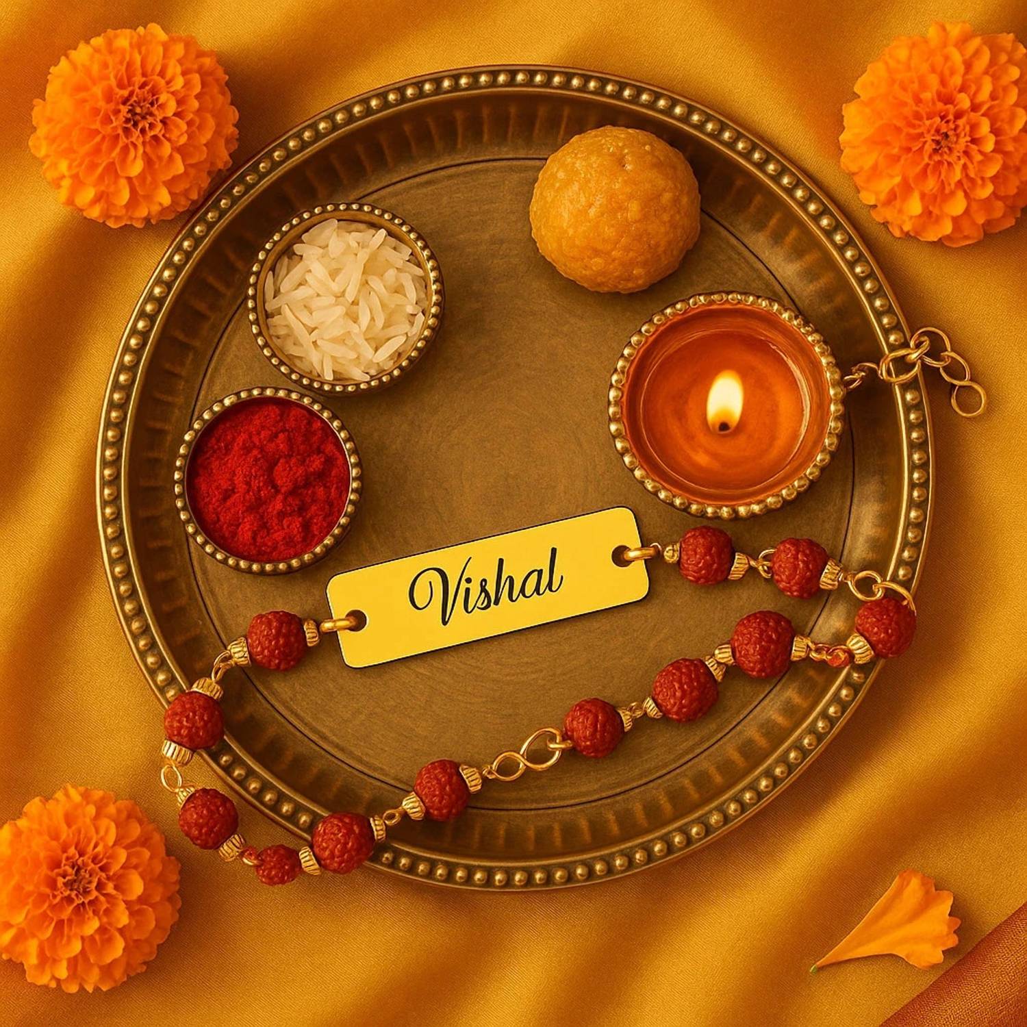 Rudraksh rudrarakhi Gold Chawal Roli Pack Set by CELED