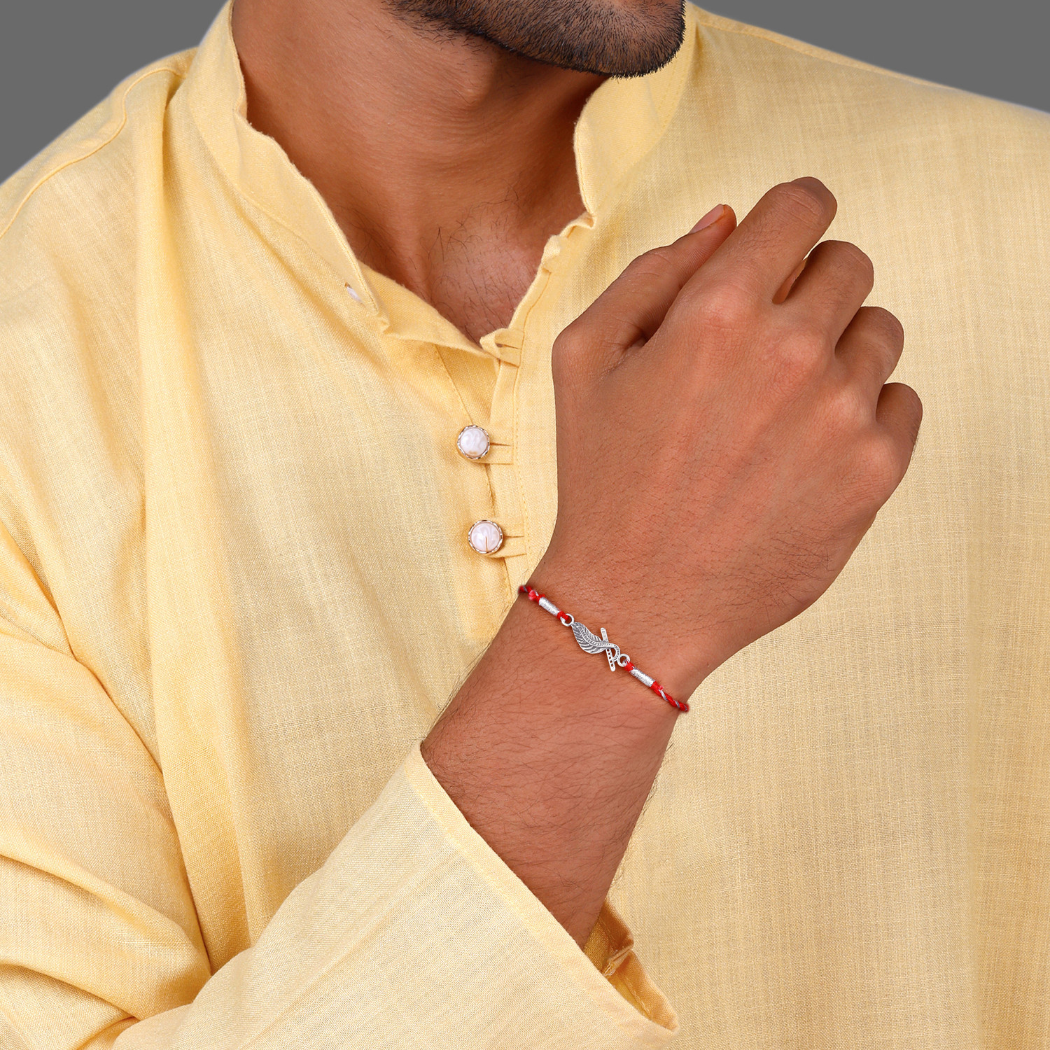 Image of Designer RK084 Silver Rakhi, Chawal Roli Pack Set by GIVA